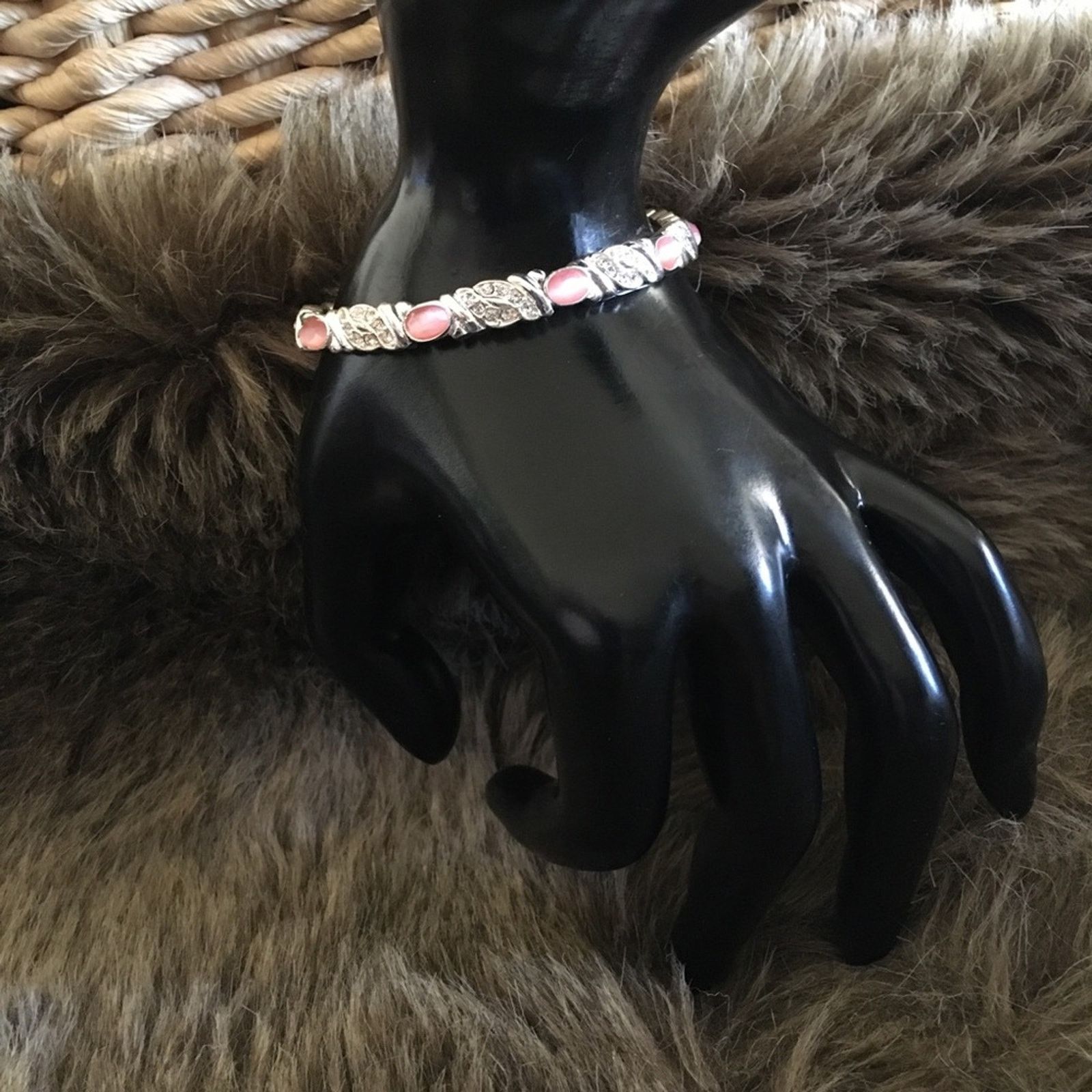 Jewelry Faceted pink stone silver link rhinestone bracelet Size ONE SIZE - 4 Thumbnail