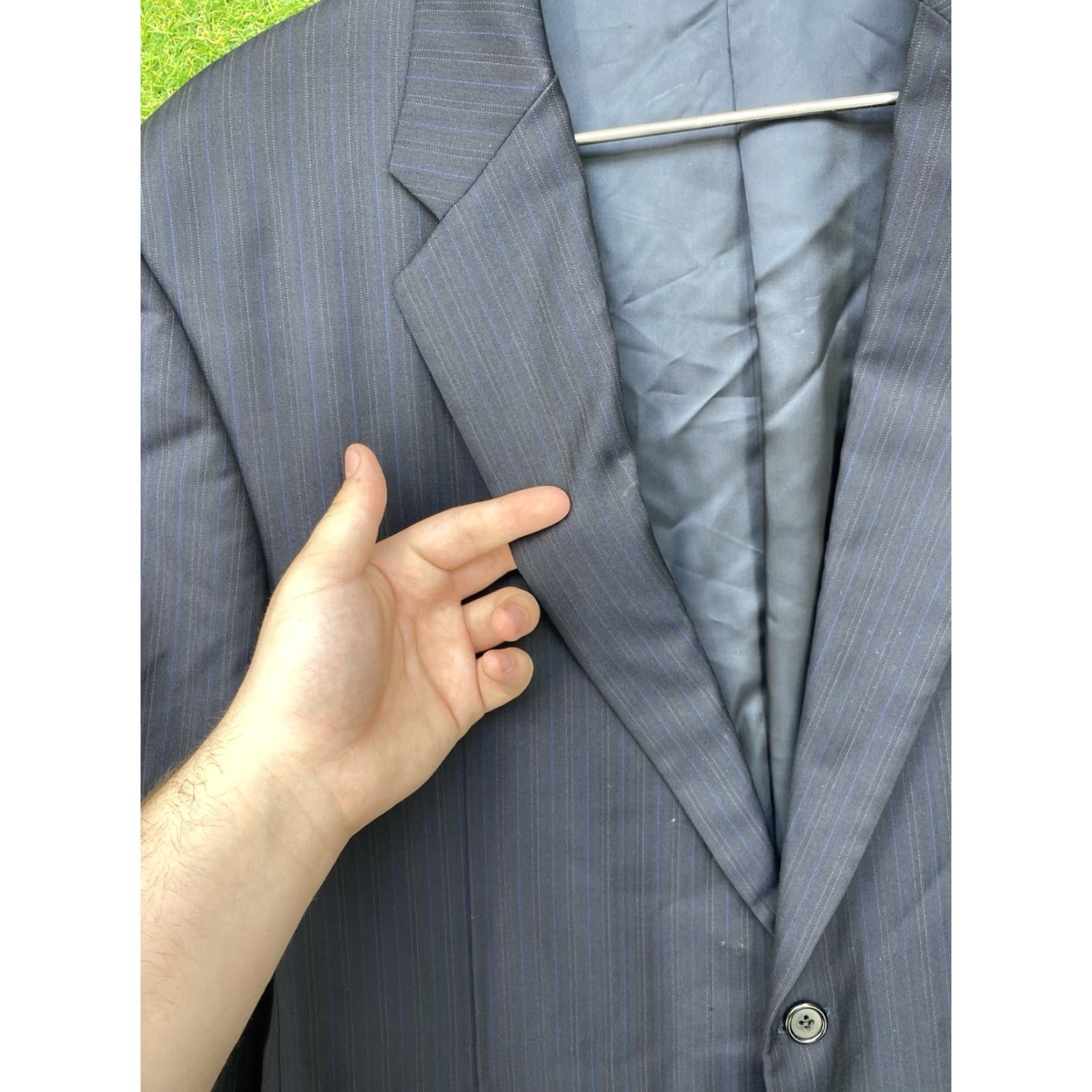 Vintage Hickey Freeman Blazer Mens 44R Black Stripe Wool 2-Button Notch Single-Breasted Classic Professional Modern 130’s Jacket Coat Dress Size 44R - 3 Thumbnail