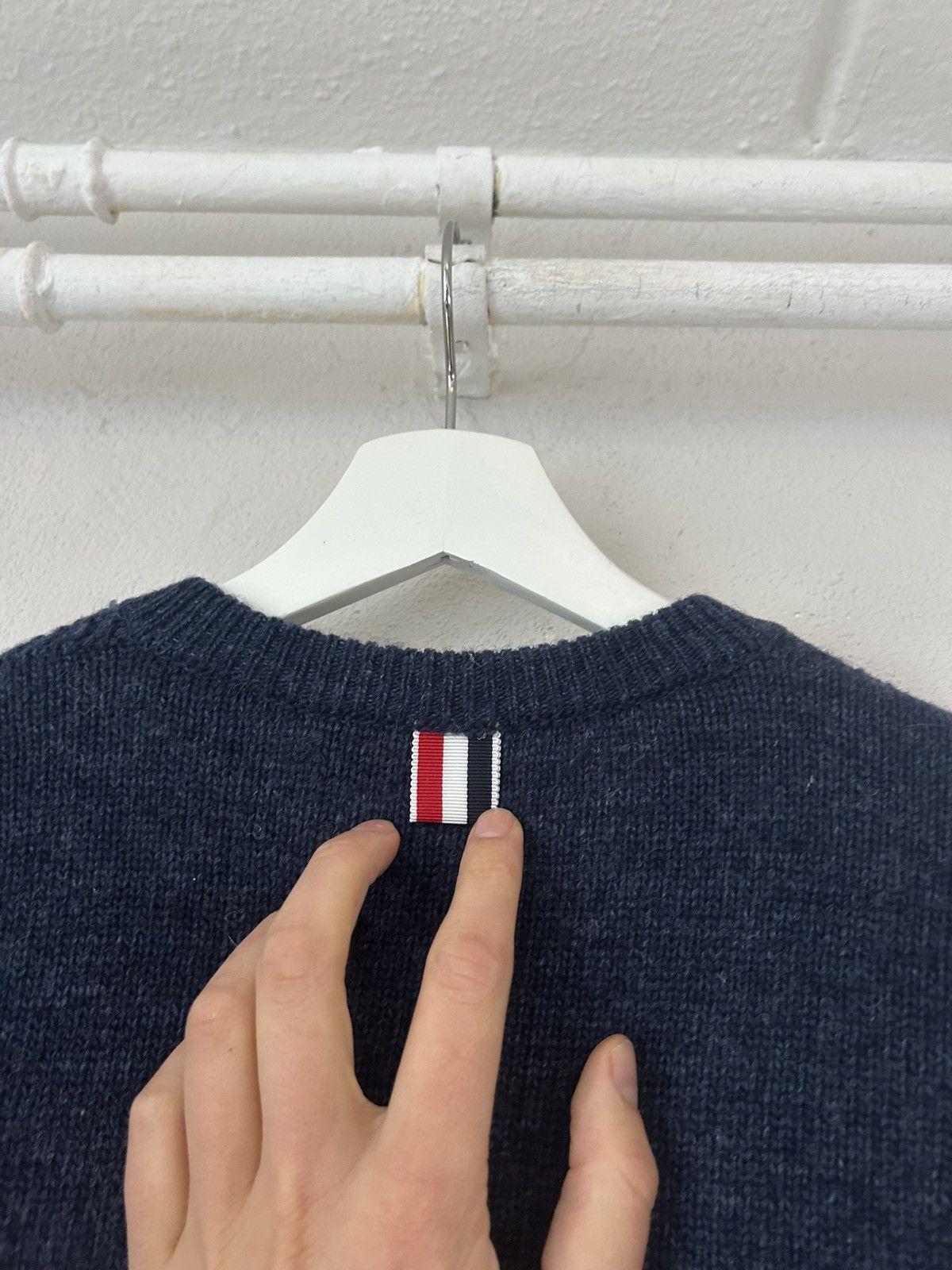 Thom Browne Navy Wool Sweater with Tricolor Details Size US S / EU 44-46 / 1 - 10 Thumbnail
