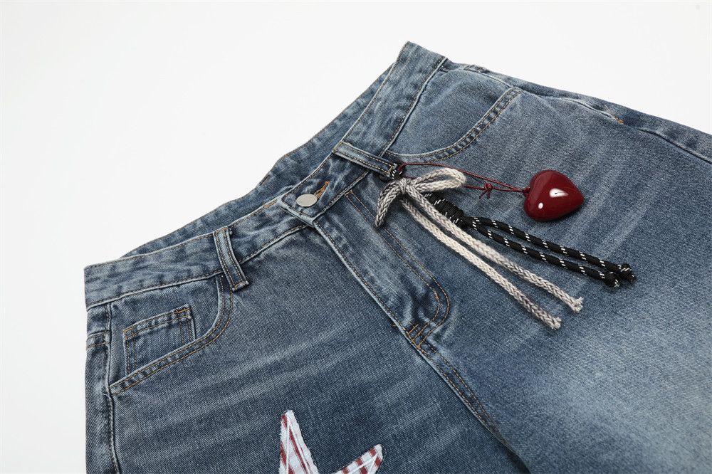 Japanese Brand × Jean Men's washed loose star patch decorated scimitar jeans Size US 32 / EU 48 - 3 Thumbnail