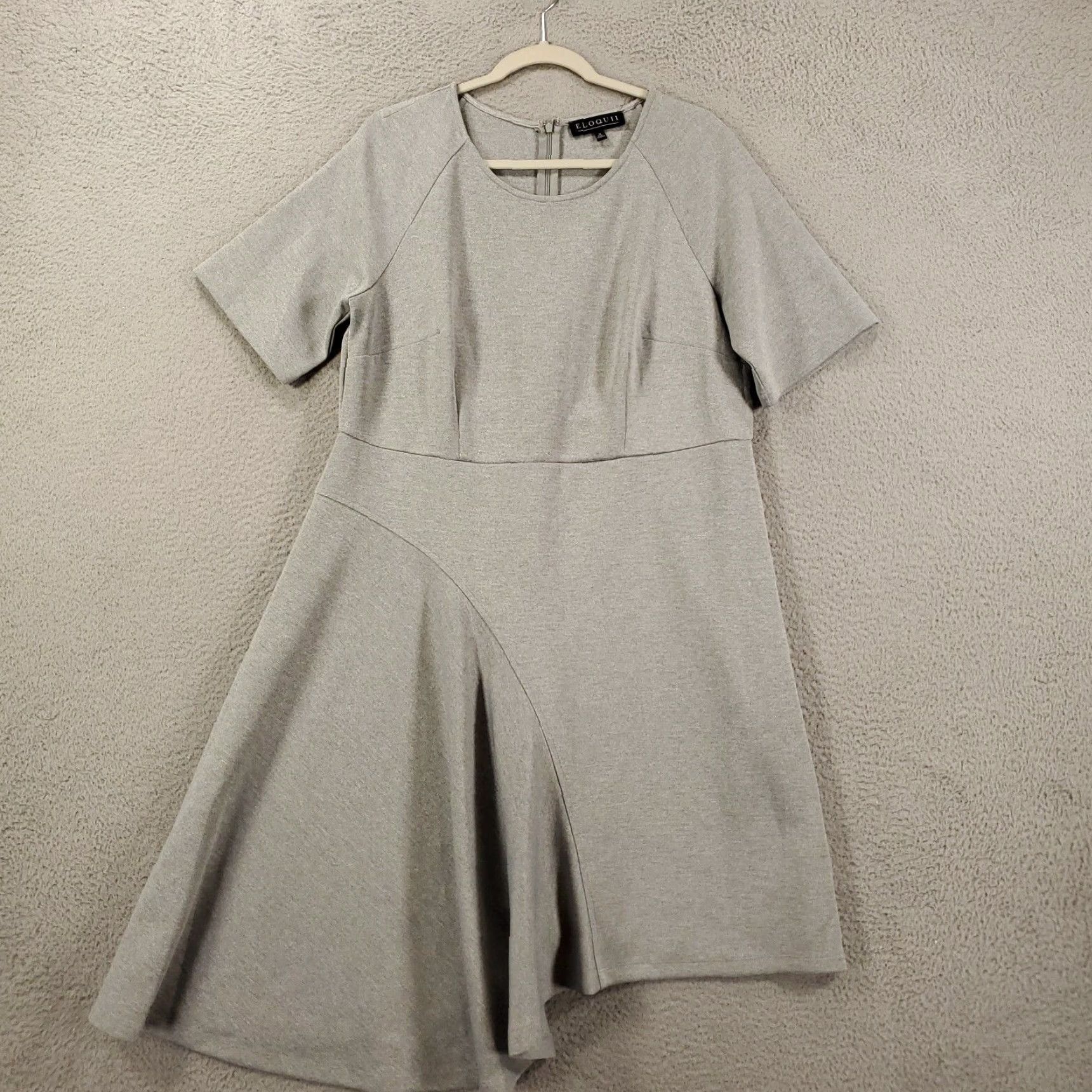 Vintage Womens Dress Size 16 Asymmetical Hem Gray Pullover Short Above Knee Heathered Size XXL / US 16-18 / IT 52-54 - 2 Thumbnail
