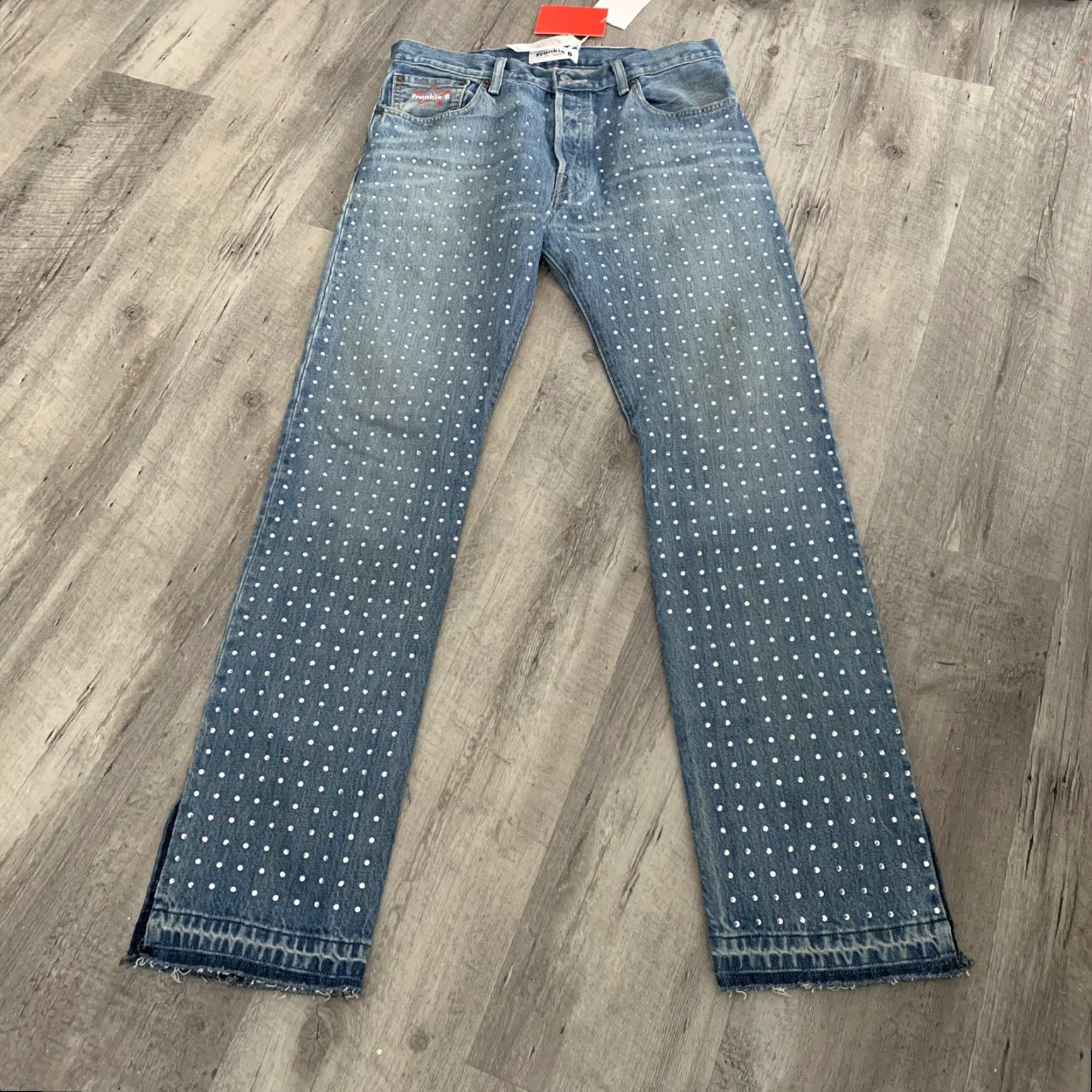 Vintage VINTAGE Frankie B Jeans 34x32 Sz L Studded Crystal Straight Button Fly Released Hem 395 Size 24" / US 00 / IT 34 - 7 Thumbnail