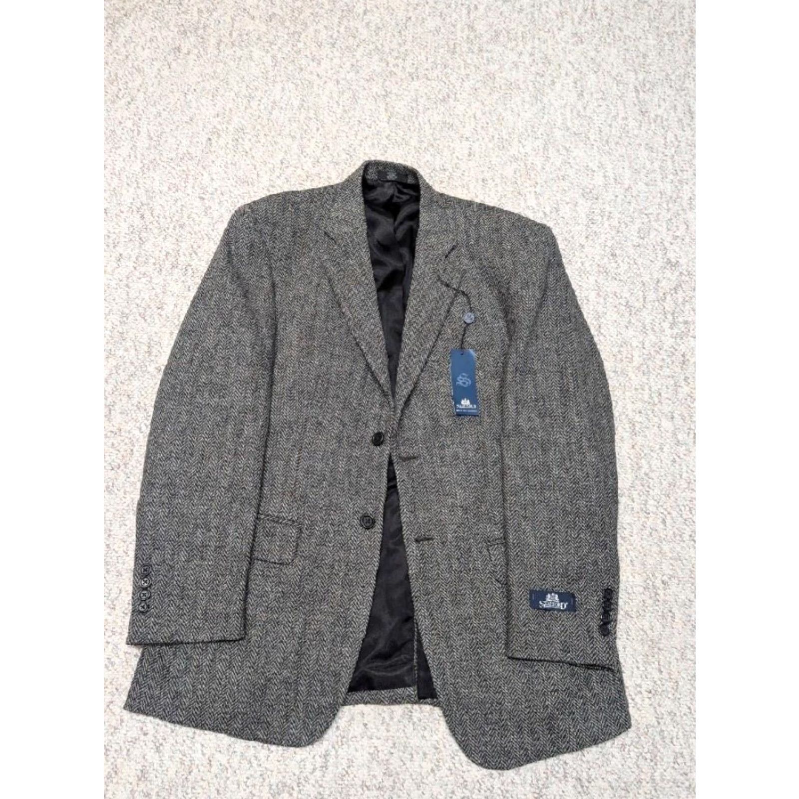 Stafford VINTAGE Stafford Tweed blazer - Gray Wool Herringbone Blazer JACKET, 40R, Single-Breasted, Notch Lapel, Two-Button, Single-Vented, Sportscoat, Men Size 40R - 4 Thumbnail