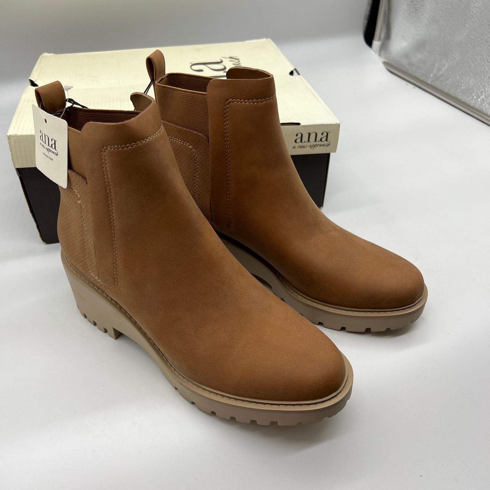 Other a.n.a Tan Women's Lug Sole Ankle Boots (w/memory foam) Size US 9 / IT 39 - 3 Thumbnail