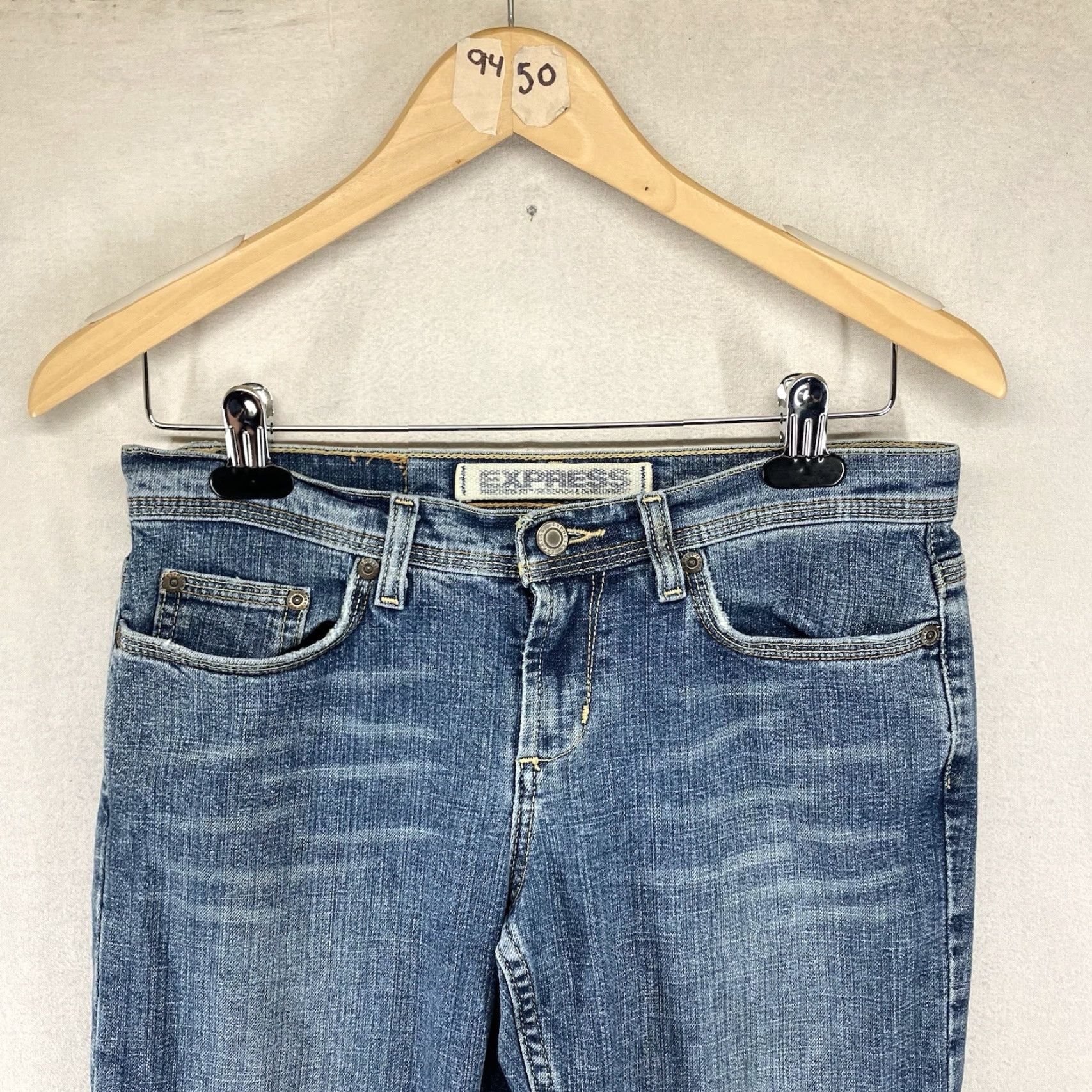 Express VINTAGE Express Jeans Flared Women 6 Regular 30x31 Blue Denim Low Slung y2k Heavy Stitch 5-Pocket Zip Growth Comfort Stretch Size 28" / US 6 / IT 42 - 6 Thumbnail