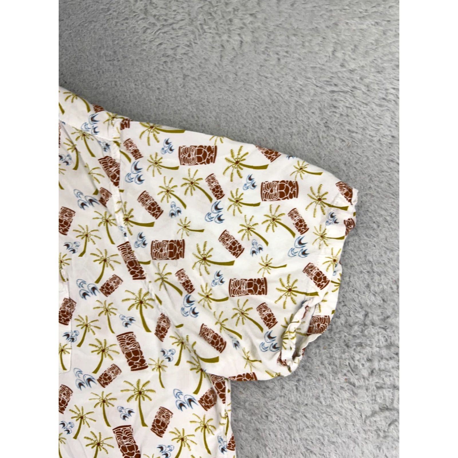 Atomic Atomic Tiki Shirt Adult 2XL White Brown Palm Tree Hawaiian Button Rockabilly Size US XXL / EU 58 / 5 - 2 Thumbnail