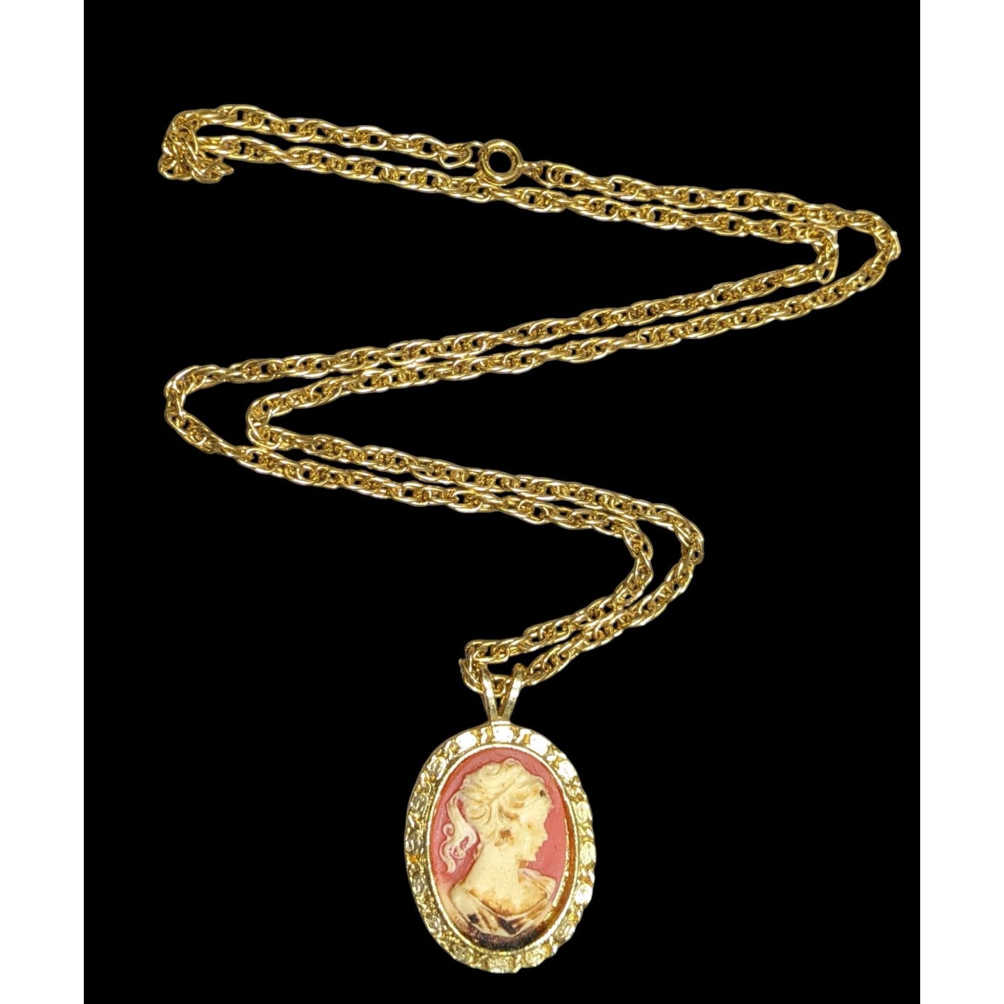 Other Vintage Cameo Pendant Necklace With Ornate Chain & Intricate Size ONE SIZE - 1 Thumbnail