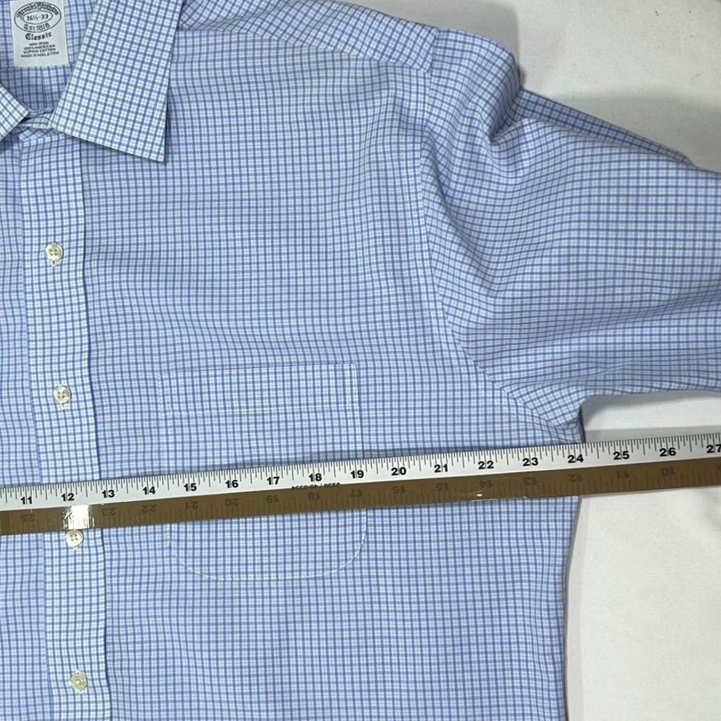Brooks Brothers Brooks Brothers Dress Shirt Button-Down Blue Check Mens 16.5-33 Non-Iron Classic Fit Long Sleeve 100% Cotton Size US XL / EU 56 / 4 - 7 Thumbnail