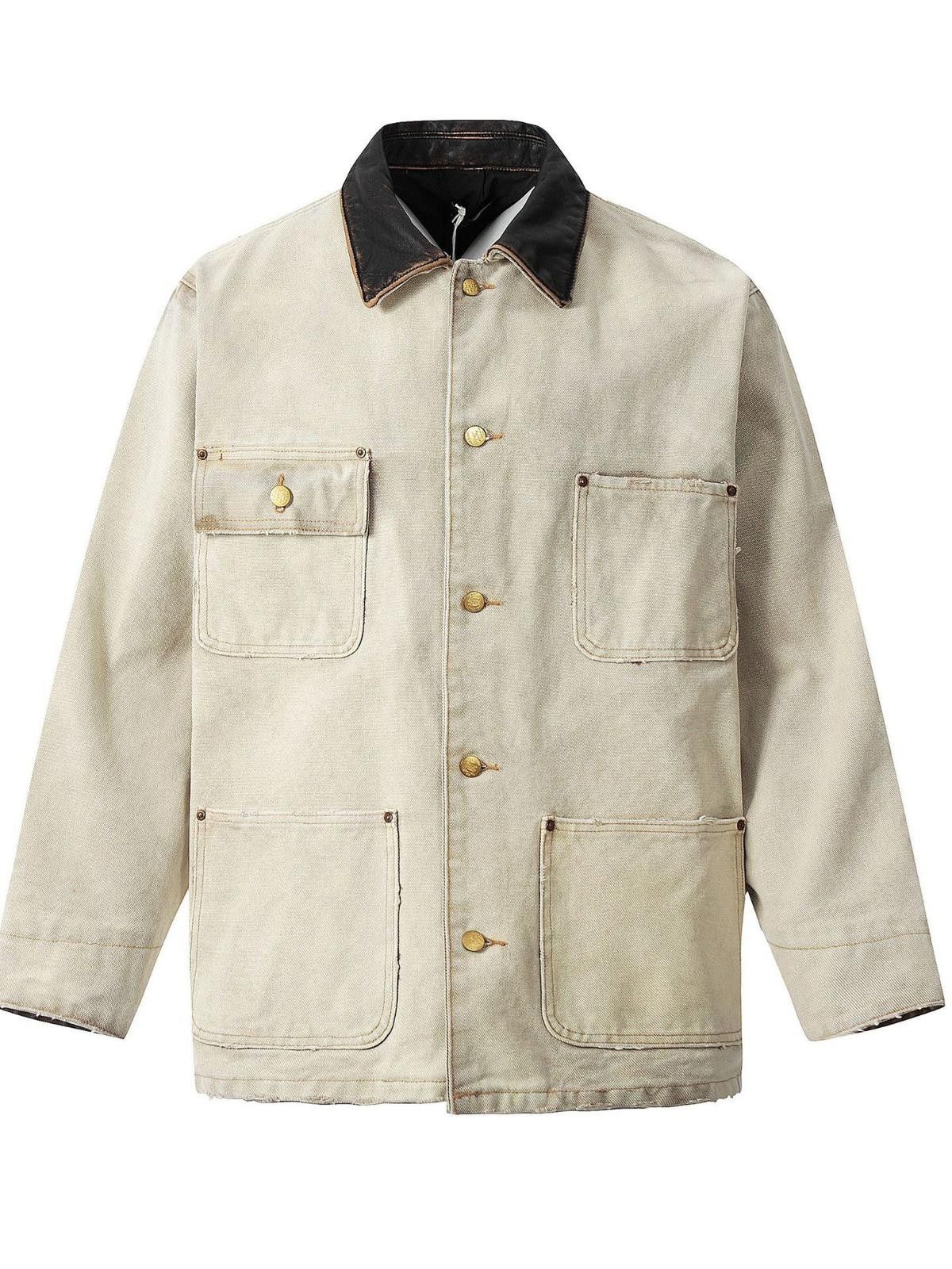 Japanese Brand Beige Utility Jacket with Black Collar Size US M / EU 48-50 / 2 - 2 Thumbnail