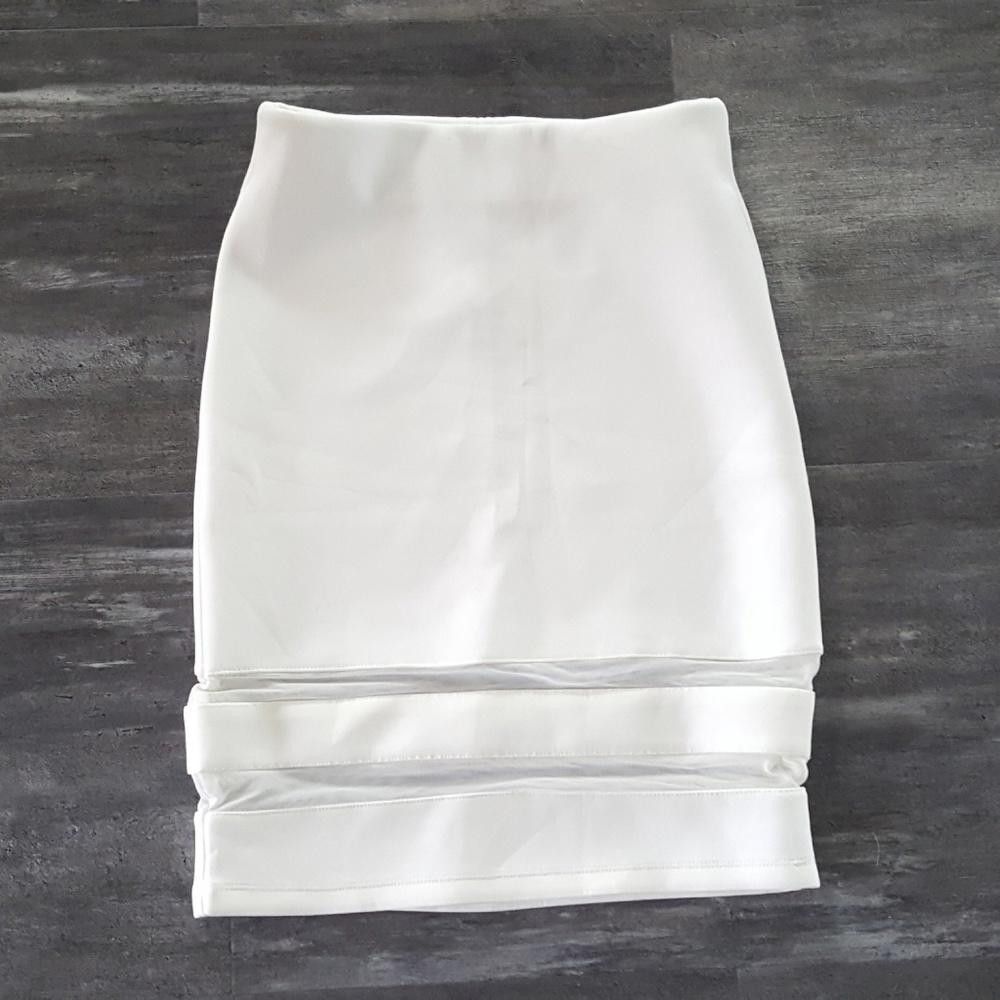 Divided White Mesh Detailed Divided High Waisted Midi Size 26" / US 2 / IT 38 - 3 Thumbnail