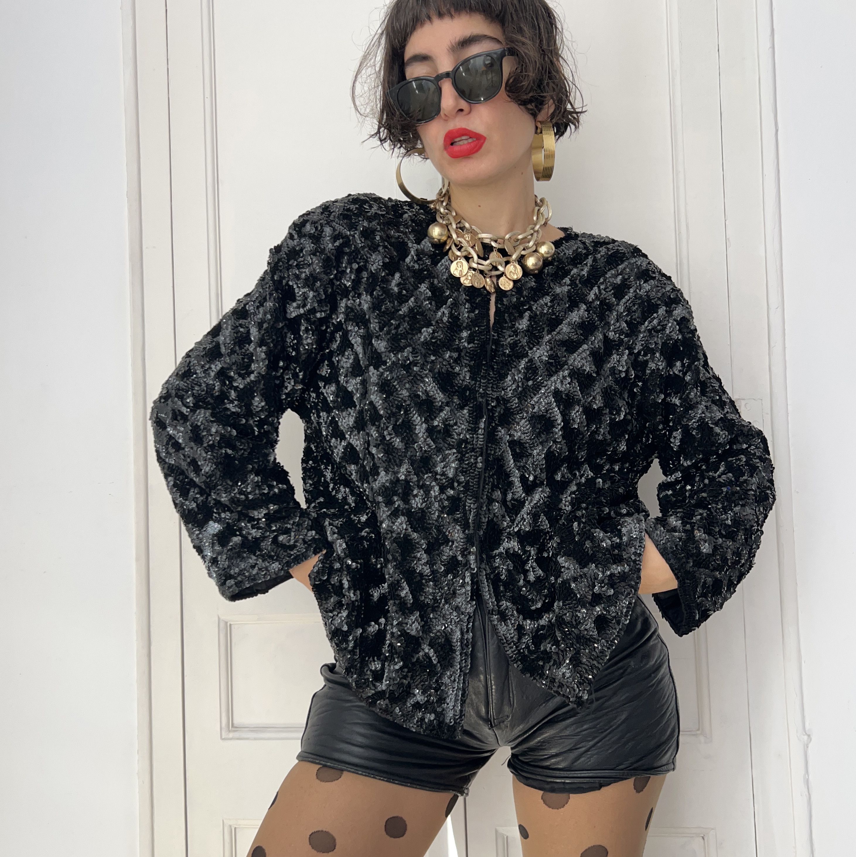 Vintage Vintage 80s Black Sequin Jacket Size L / US 10 / IT 46 - 6 Thumbnail