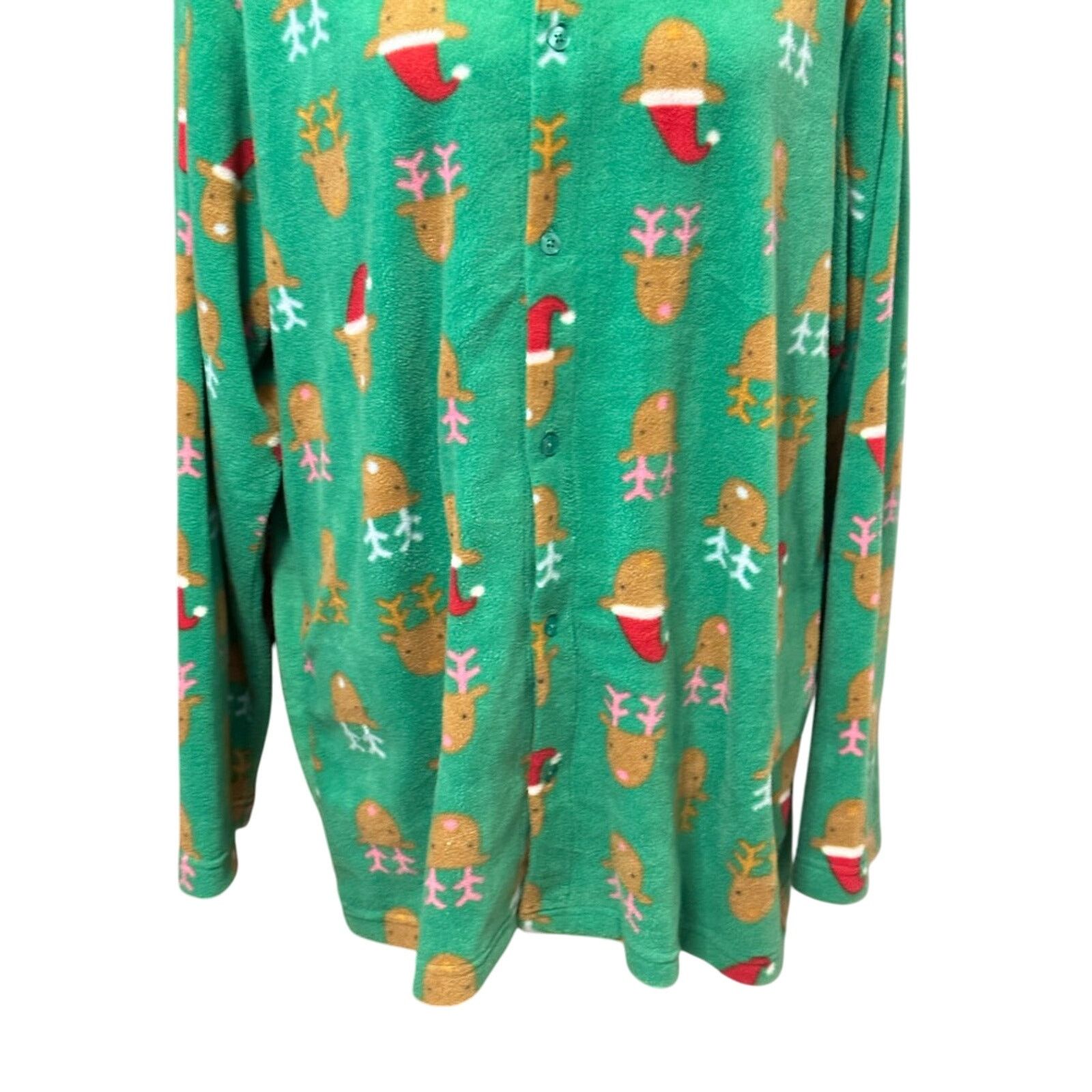 Other Abound Collared Sleep Shirt Reindeer Green Women's M NWOT Size ONE SIZE - 3 Thumbnail