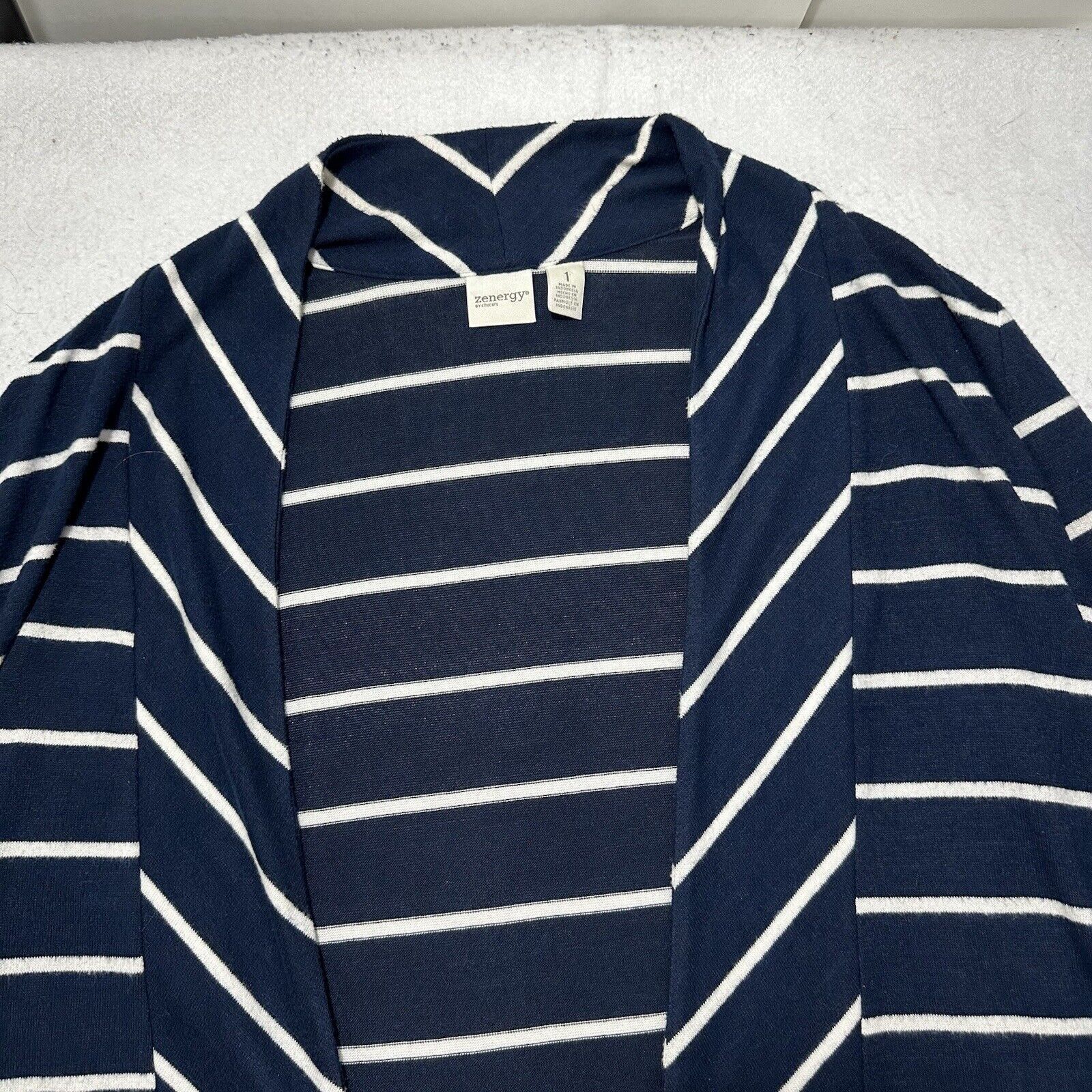 Chicos Chico's Medium Open Front Cardigan Sweater Navy Blue White Size M / US 6-8 / IT 42-44 - 2 Thumbnail
