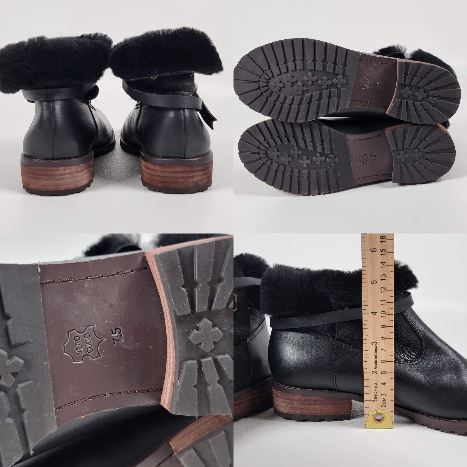 Vintage Matt Bernson Womens Boots Black Leather Shearling Trim Ankle Pull On 7.5 M Size US 8 / IT 38 - 8 Thumbnail