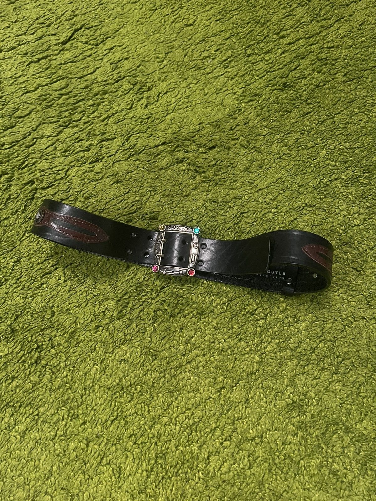 Cowboy Equipment × Genuine Leather × Vintage 💎 Western Cowboy style real leather rhinestones buckle belt Size 32 - 3 Thumbnail