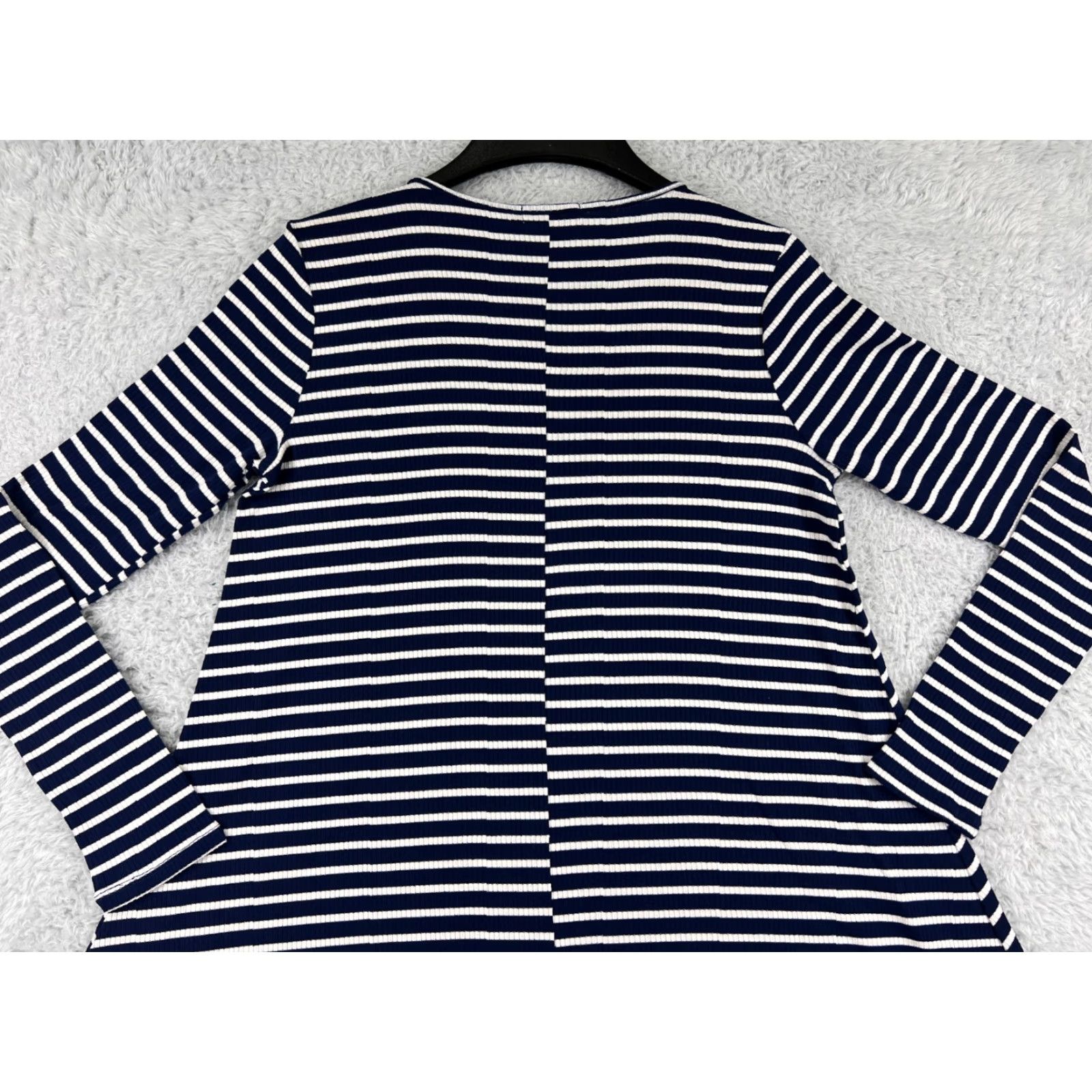 Vintage LA made Dress Women's Small/Medium Blue White Striped Long Sleeve Mini Polyester Knit Dress - Vintage? No Size M / US 6-8 / IT 42-44 - 6 Thumbnail