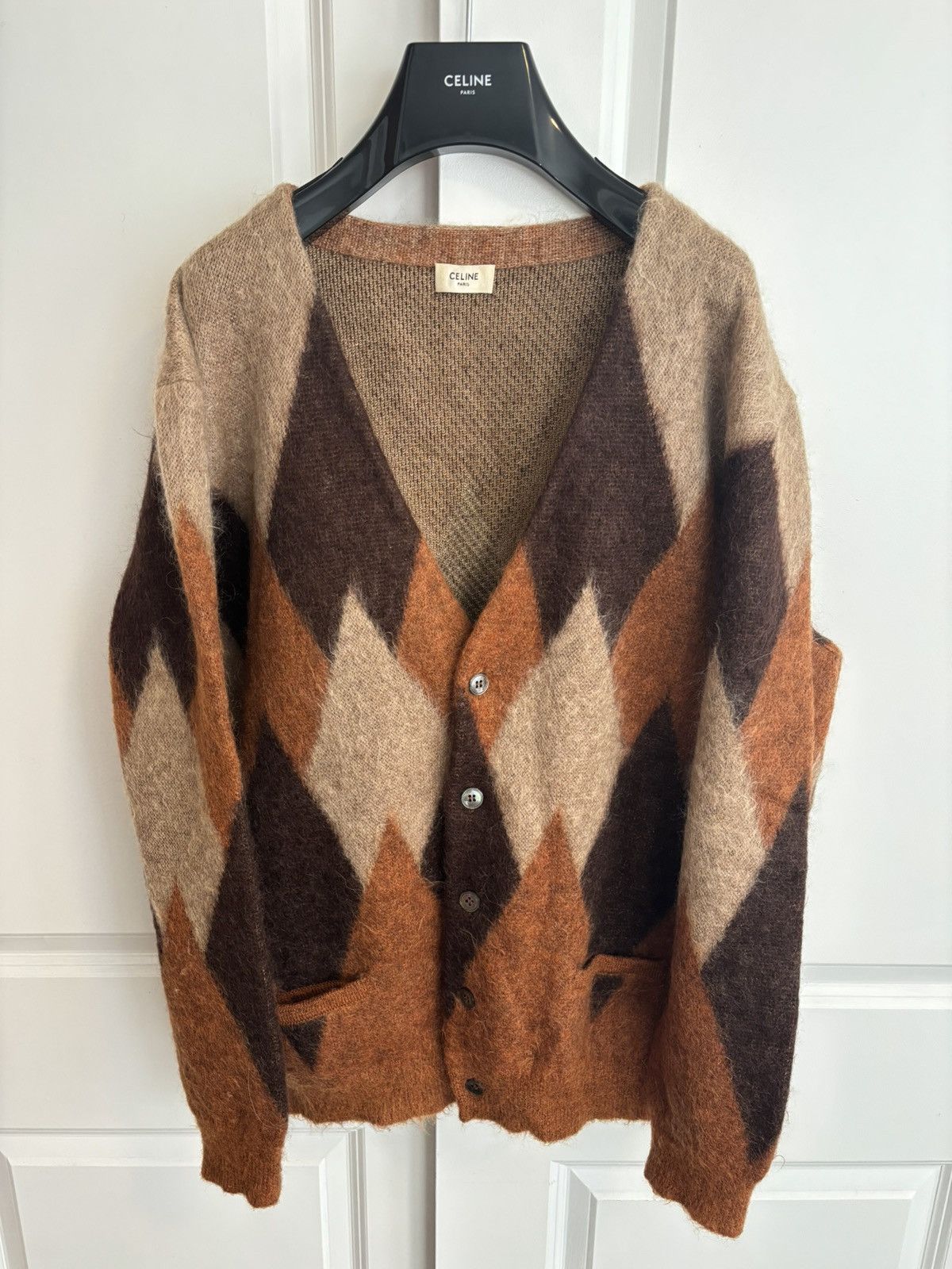Celine Celine FW19 Argyle Mohair Cardigan Size US XL / EU 56 / 4 - 1 Thumbnail