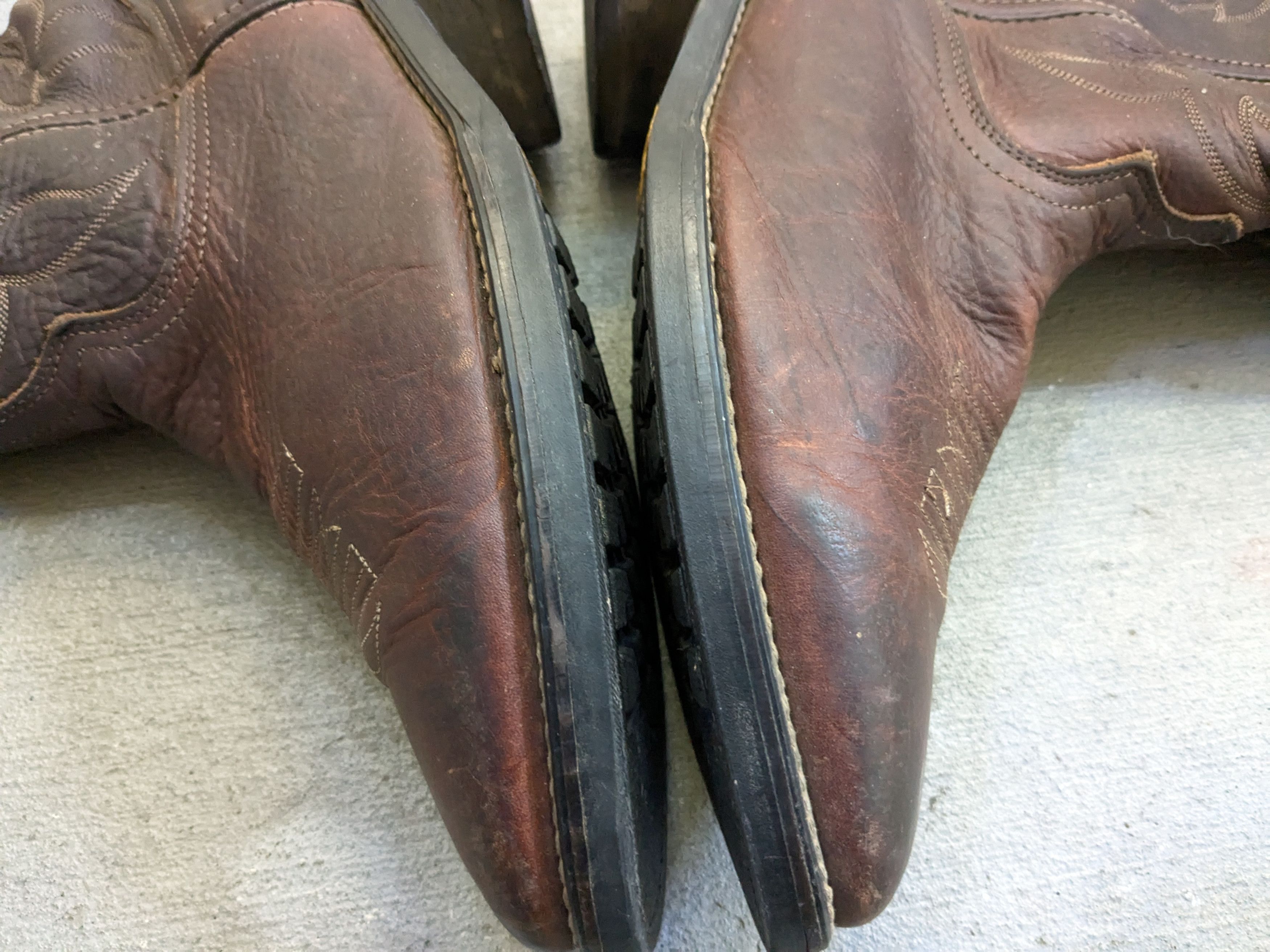 Genuine Leather Vintage Cowboy Boots 10.5 D Brown Leather Western Mexico Size US 10.5 / EU 43-44 - 7 Thumbnail