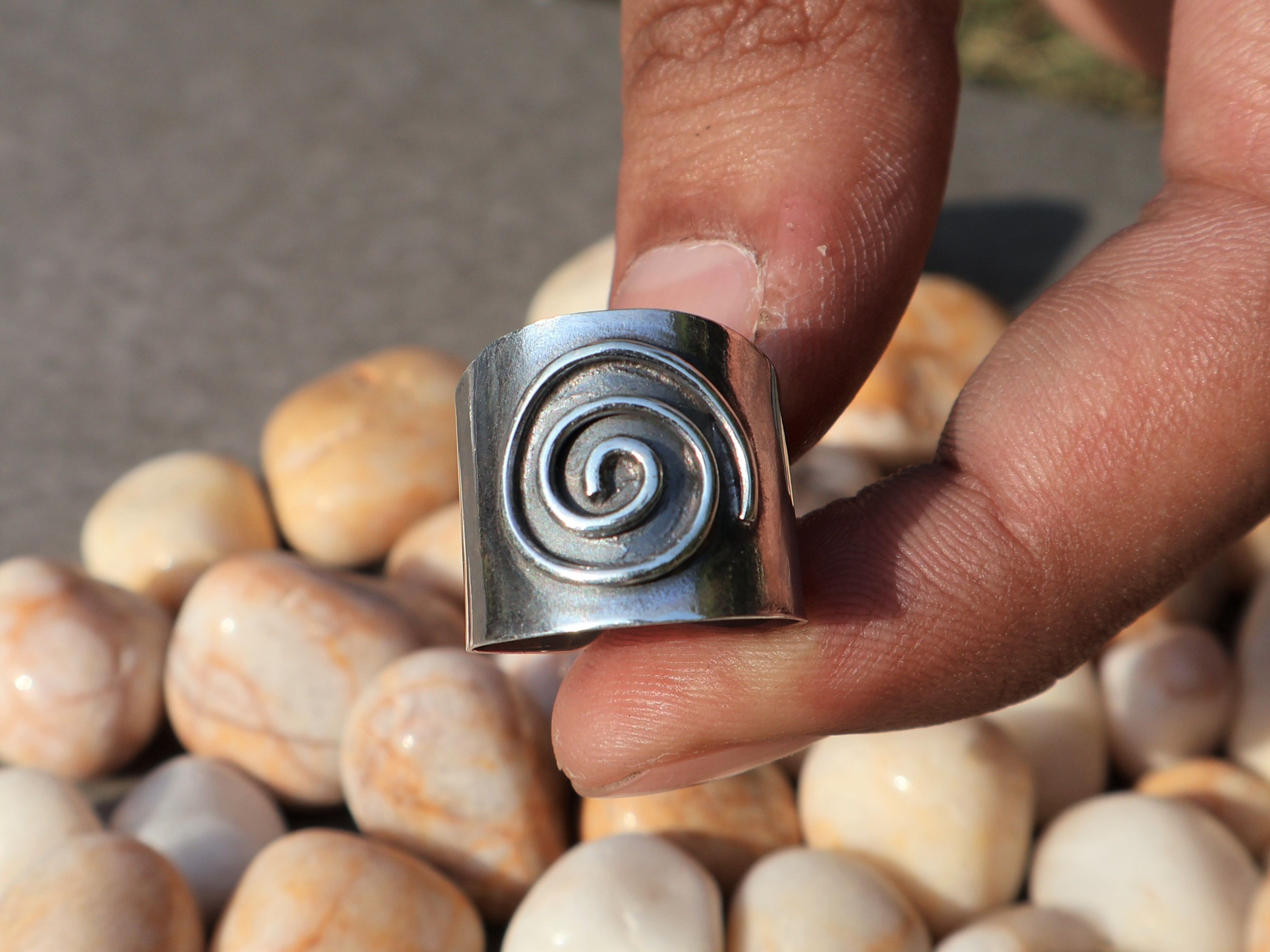 Handmade Spiral Ring, Handmade Sterling Silver Ring, Wide Band Ring Size ONE SIZE - 9 Thumbnail