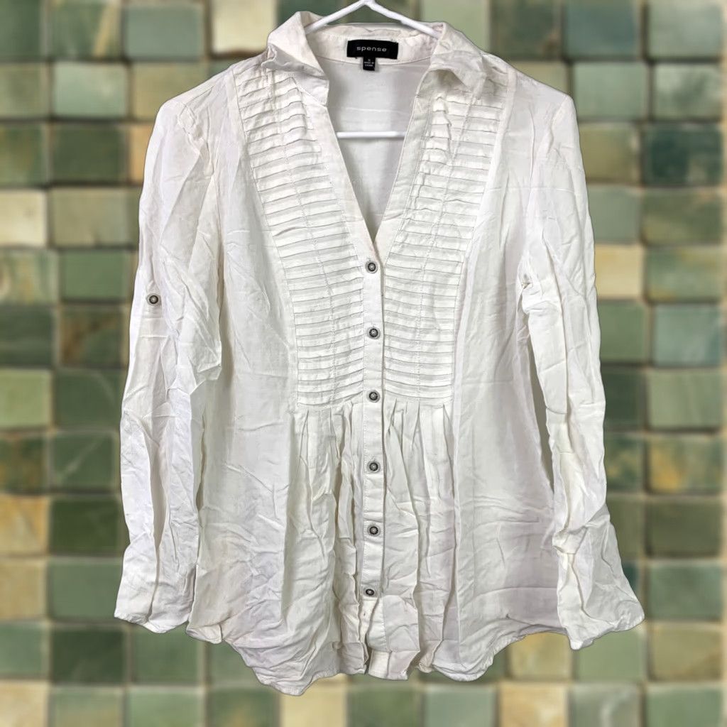 Vintage Spense V-Neck Button Down Long Sleeve Boho White Shirt Small Size S / US 4 / IT 40 - 1 Thumbnail