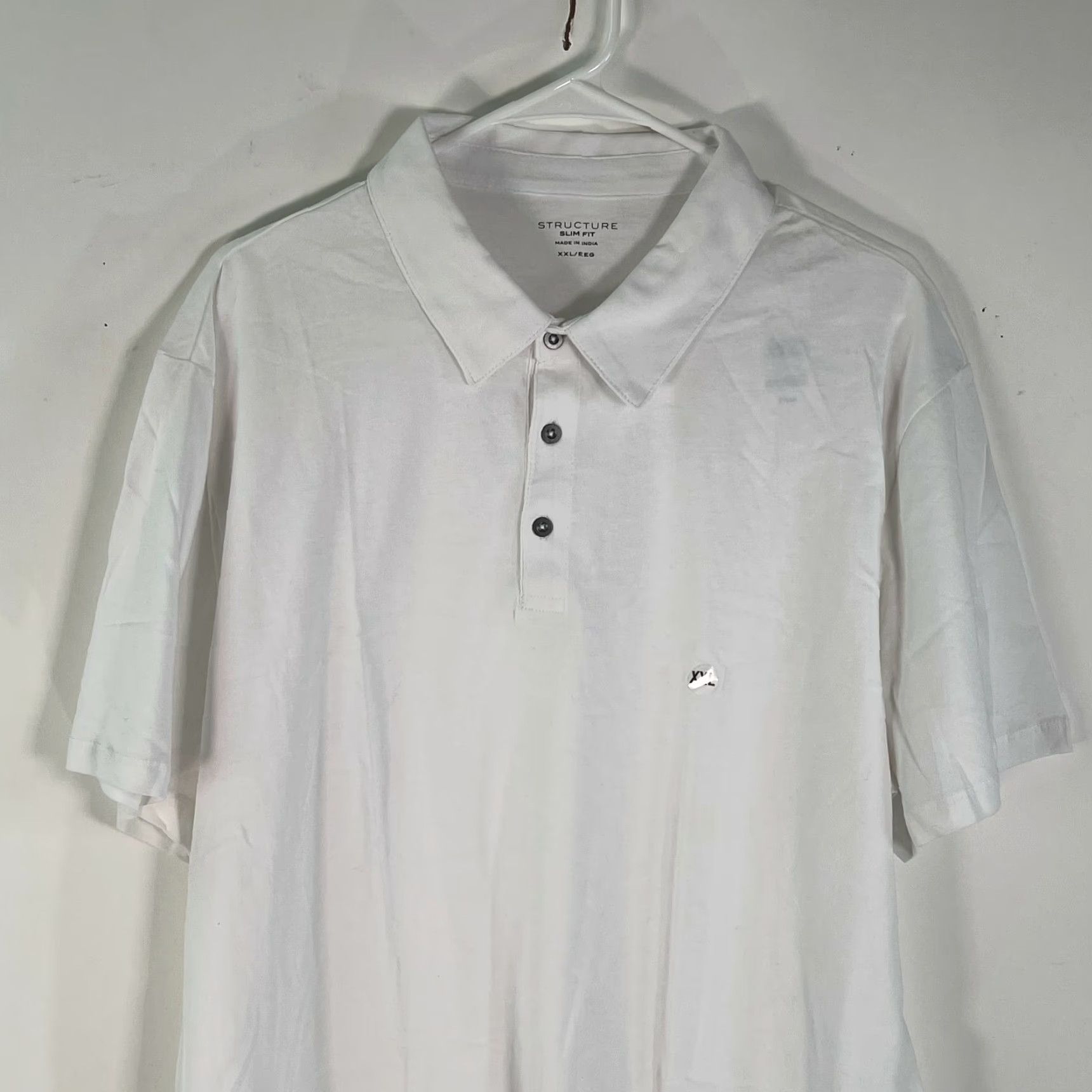 Vintage Structure Polo Shirt XXL White – 100% Cotton – Men’s Short Sleeve Polo, Regular Fit, Button Closure, Collared Size US XXL / EU 58 / 5 - 3 Thumbnail