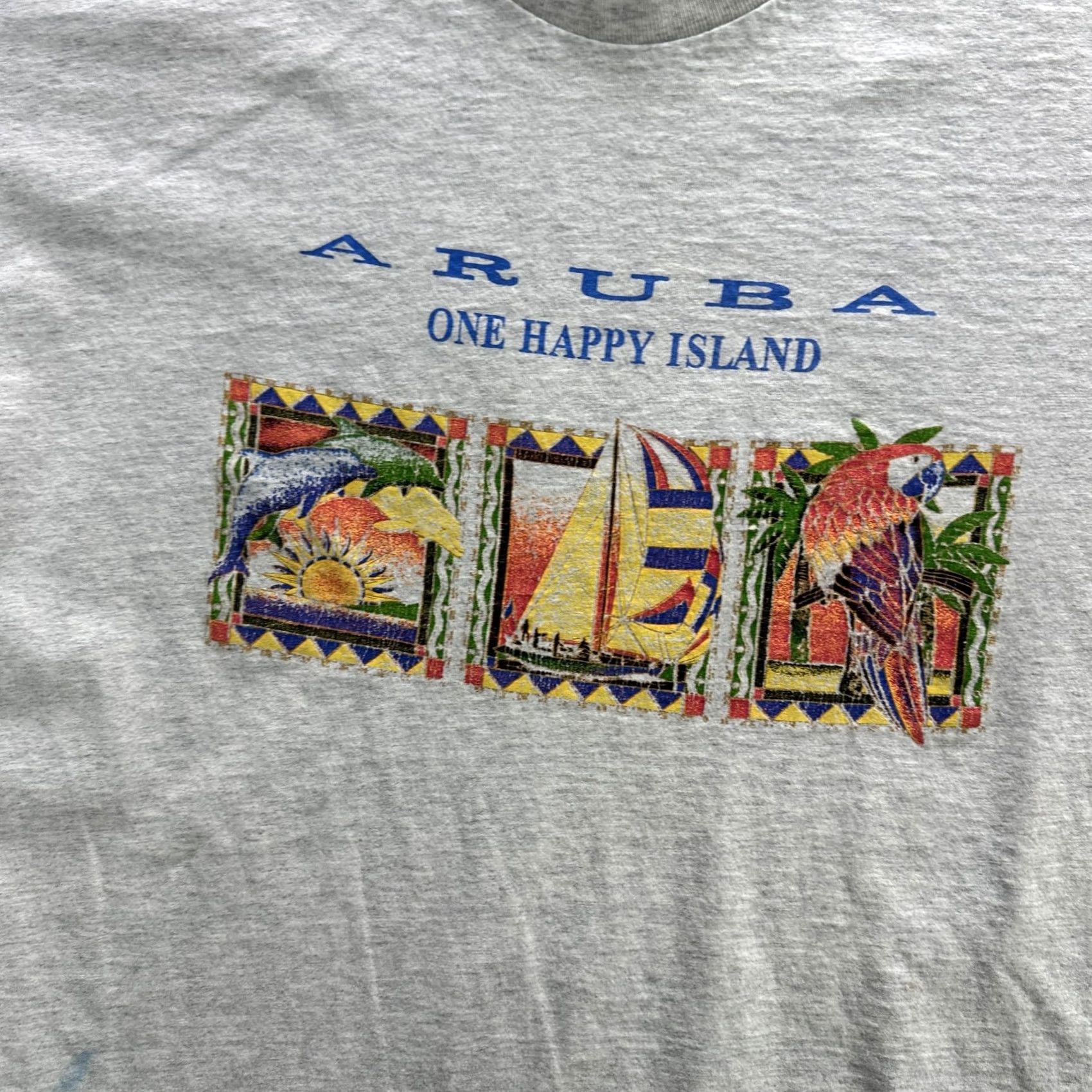 Vintage VINTAGE Signal Sport Aruba Shirt Mens XL Gray Crew Neck Short Sleeve Parrot Sailboat Graphic Print 90s Size US XL / EU 56 / 4 - 4 Thumbnail