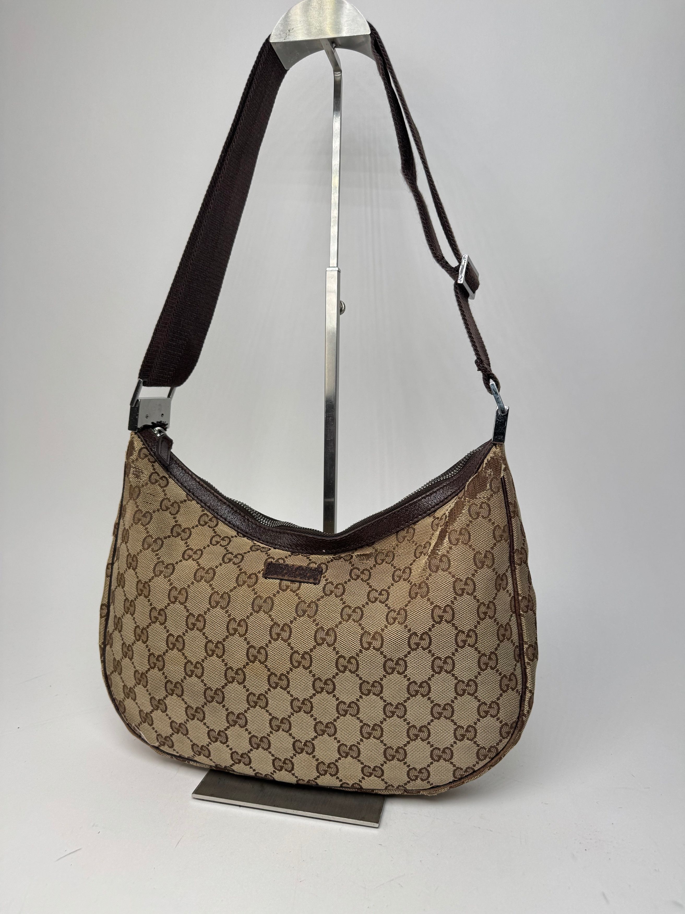 Vintage Monogram Canvas Croissant Crossbody 2Way Bag beige b