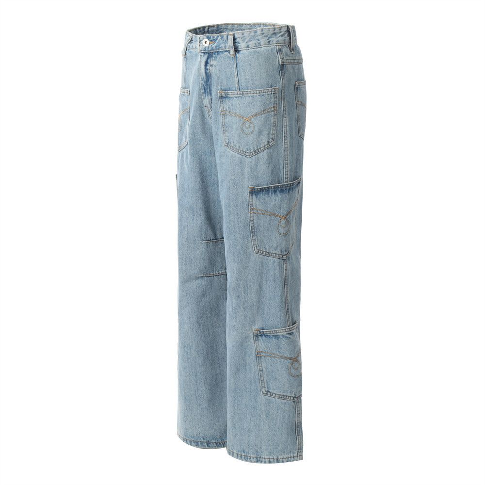 Japanese Brand × Jean Men's street washed embroidered multi-pocket work jeans Size US 32 / EU 48 - 2 Thumbnail