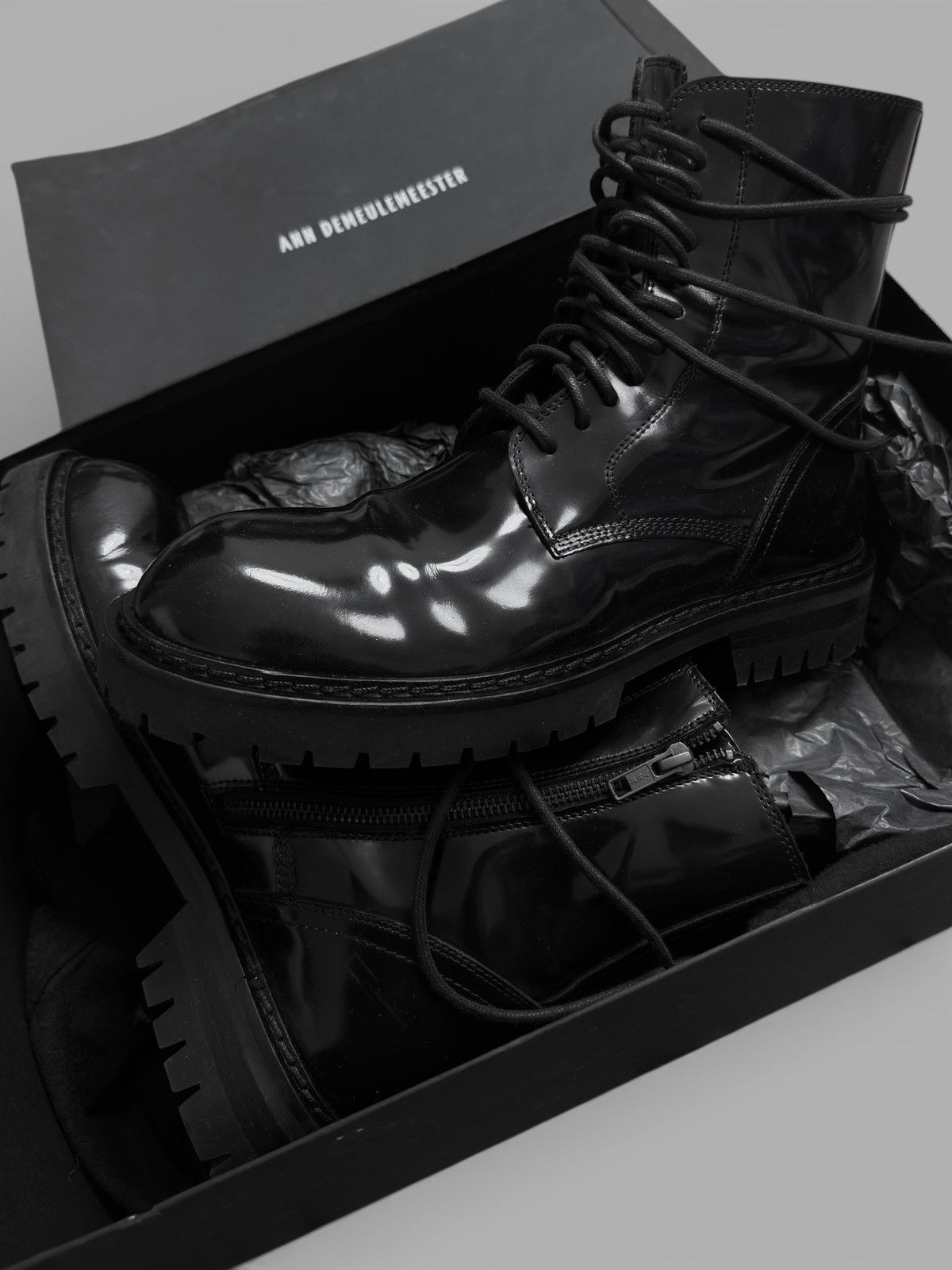 Ann Demeulemeester FW2014 Ann Demeulemeester Patent Leather Combat Biker Boots Size US 9 / EU 42 - 1 Thumbnail