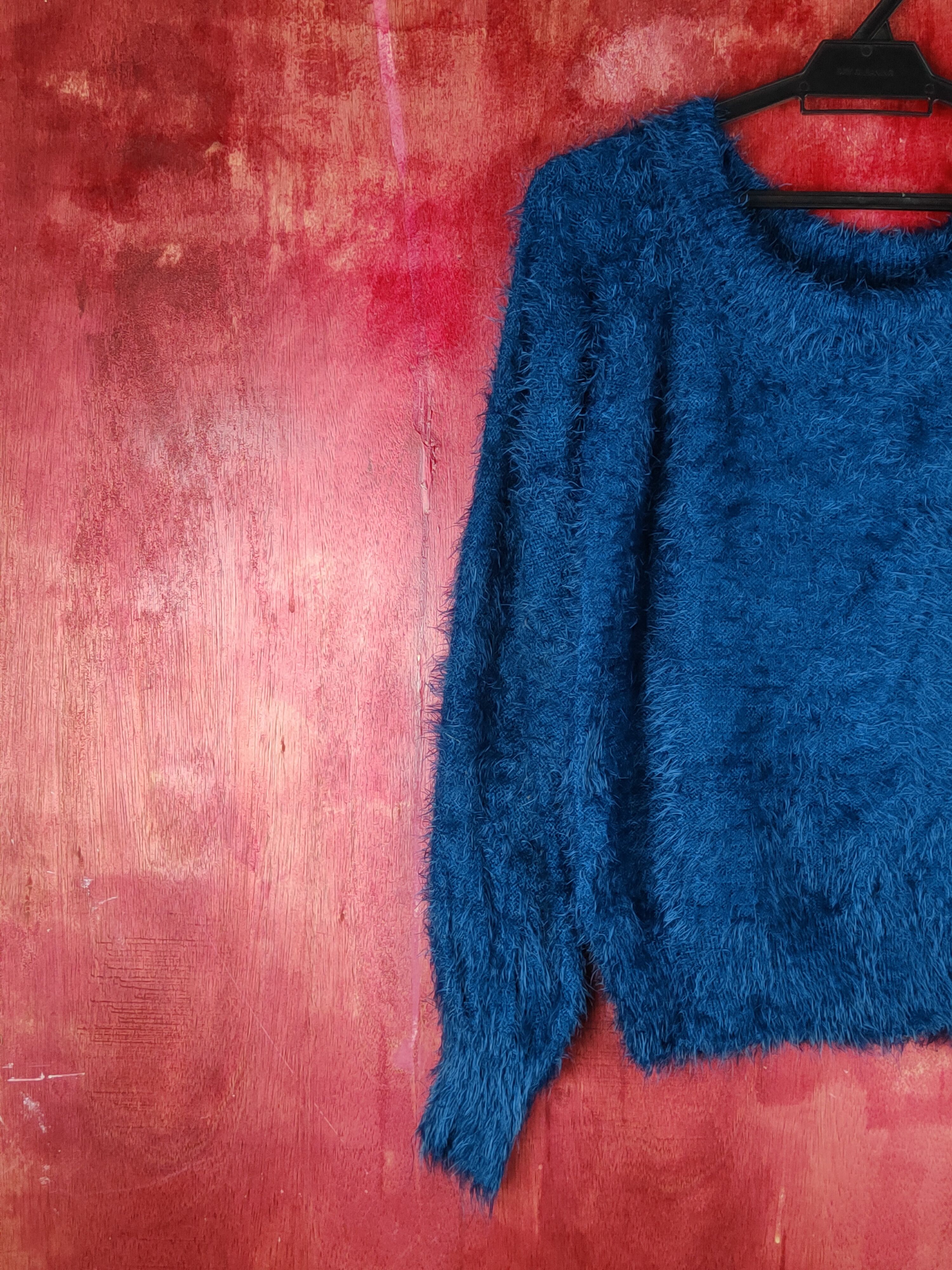 Homespun Knitwear Evris Blue Shag Shaggy Fur Mohair Knitwear #S1953 Size S / US 4 / IT 40 - 3 Thumbnail