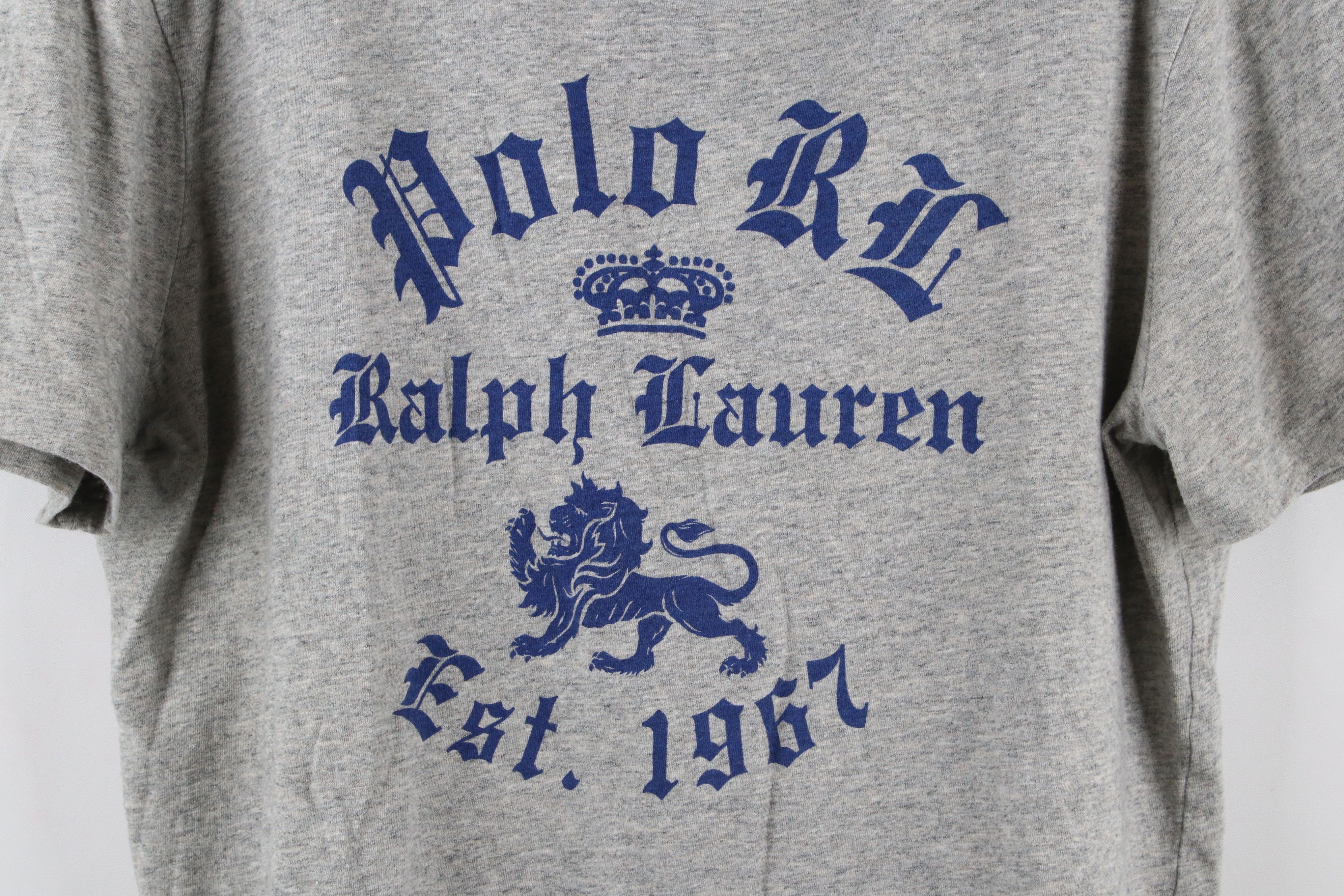 Ralph Lauren × Vintage Vintage Ralph Lauren Old English Spell Out Lion T-Shirt Gray Size US L / EU 52-54 / 3 - 4 Thumbnail