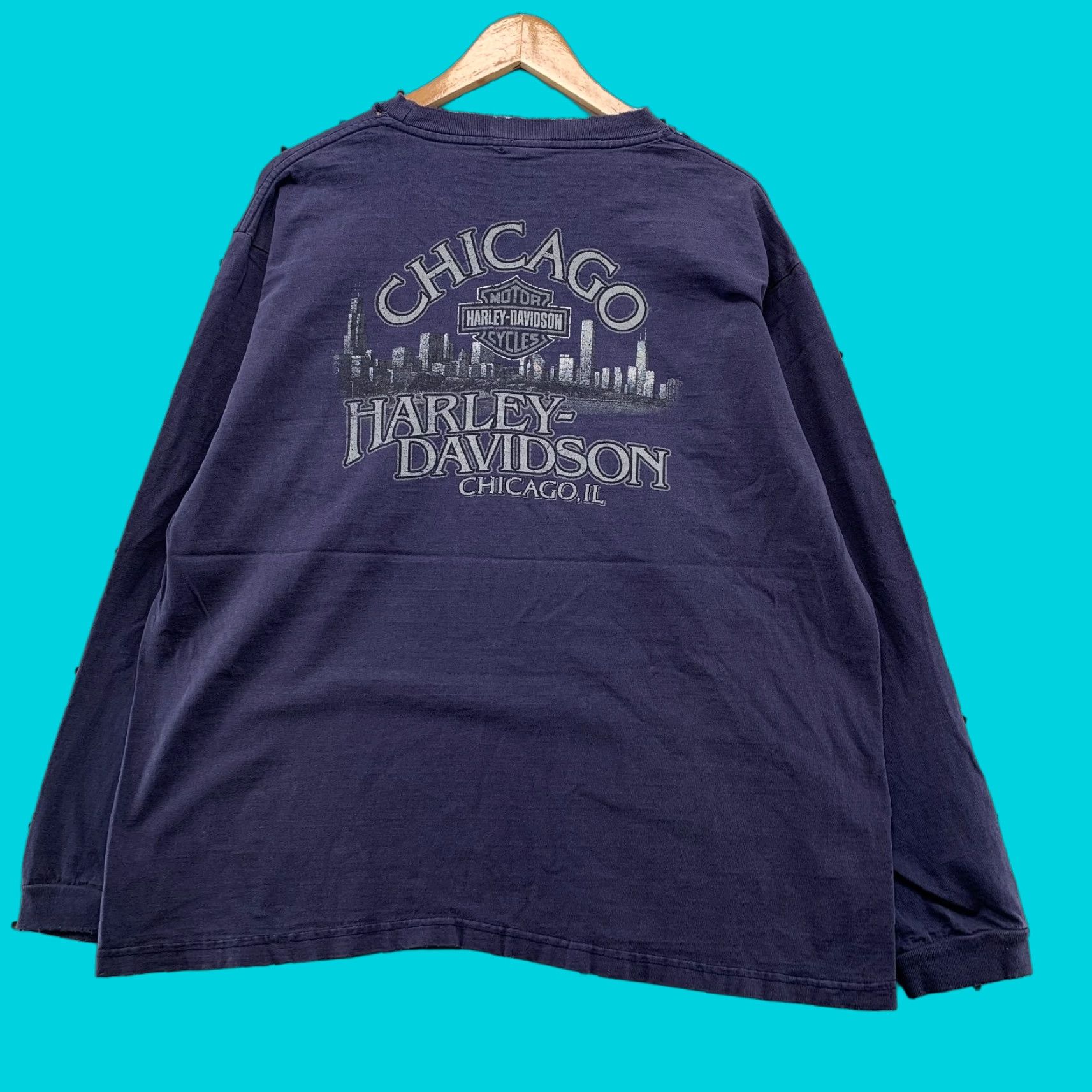 Harley Davidson VINTAGE Harley-Davidson Shirt Mens 2XL Blue Long Sleeve Biker Chicago Pocket T-Shirt Size US XXL / EU 58 / 5 - 1 Thumbnail