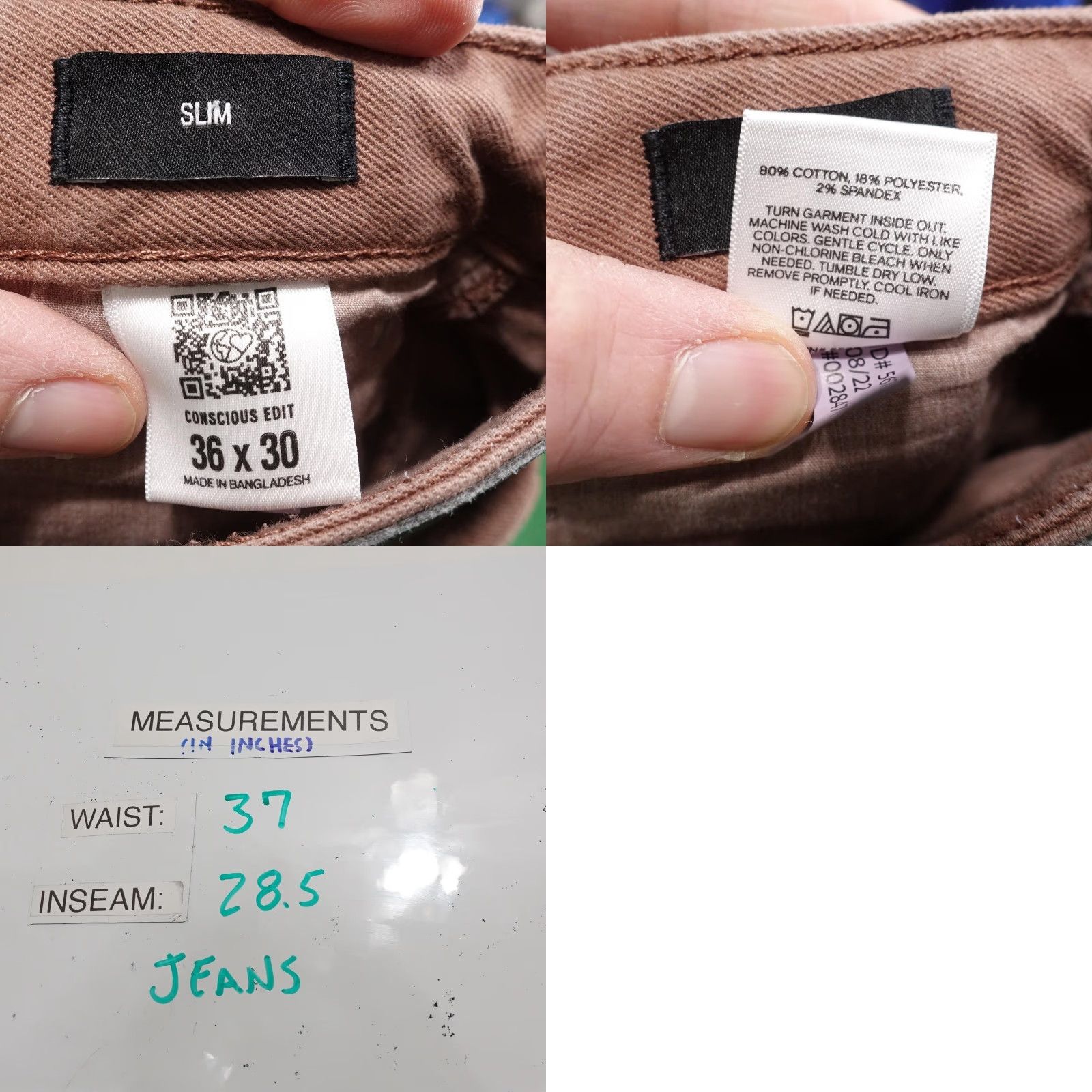 Express Express Jeans Mens Slim Straight 36x30 Brown Stretch Denim Pants Size US 36 / EU 52 - 8 Thumbnail