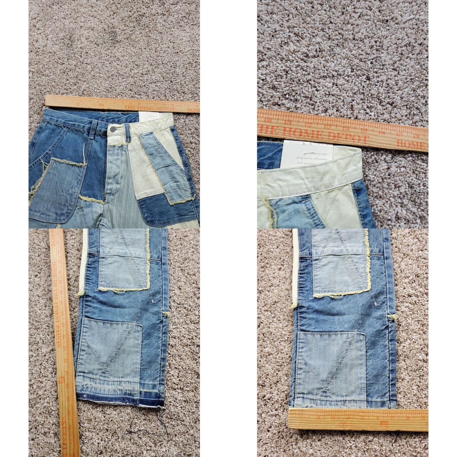 Mnml Jeans Mens 28 Patchwork Distressed Frayed Denim Straight Leg Streetwear NWT