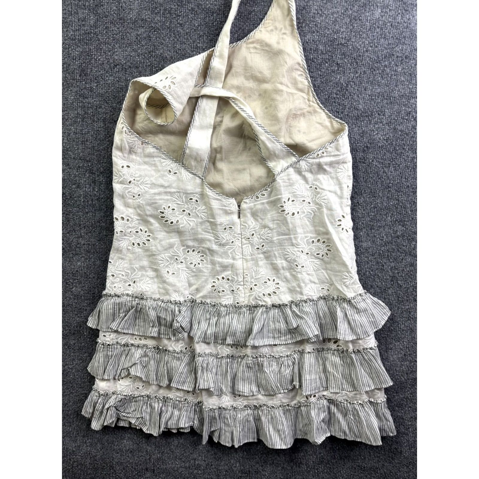 Rebecca Taylor Rebecca Taylor Dress Womens 12 White Eyelet Halter Striped Ruffle Sundress Size XL / US 12-14 / IT 48-50 - 6 Thumbnail