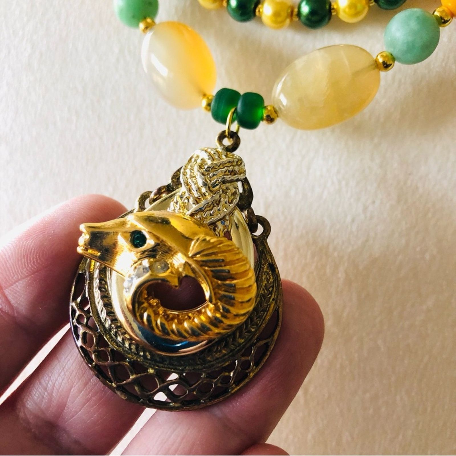 Handmade Handcrafted repurpose double strand KJL emerald ram necklace Size ONE SIZE - 8 Thumbnail