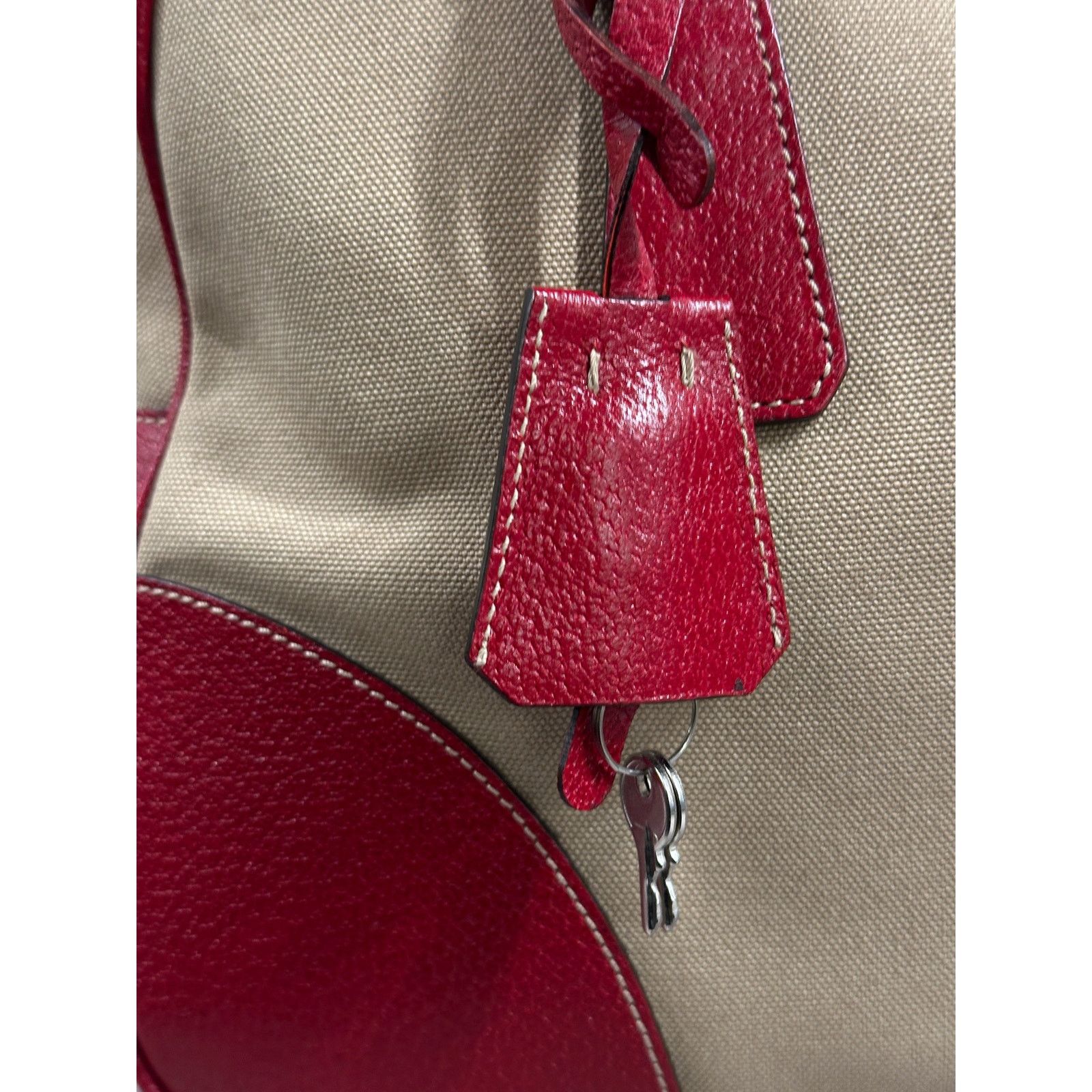 Prada 2000s Prada jacquard bowler bag with red leather trim Size ONE SIZE - 12 Thumbnail