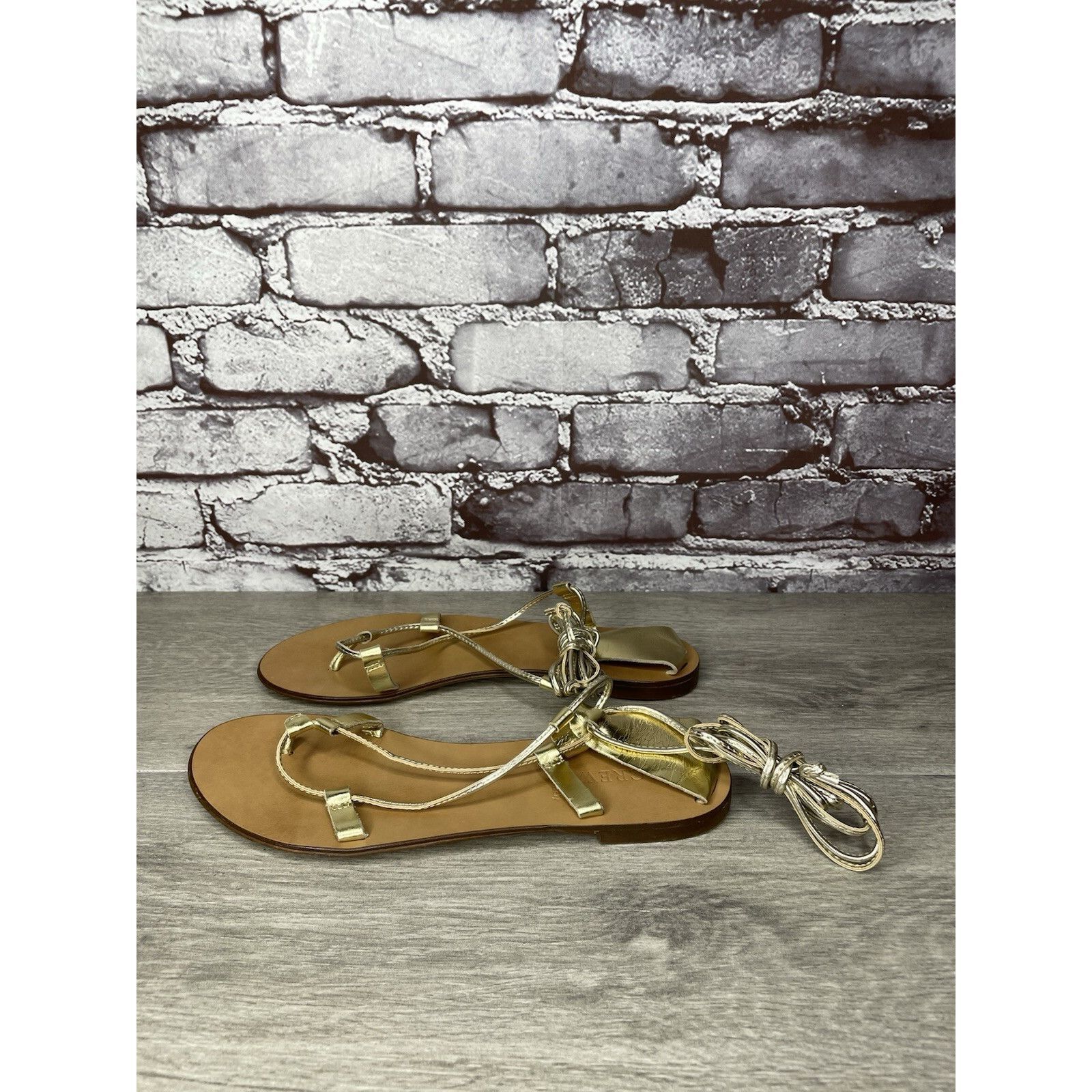 J.Crew J. Crew Metallic Gold Leather Ankle Wrap Around Sandals Wome Size US 7.5 / IT 37.5 - 12 Thumbnail