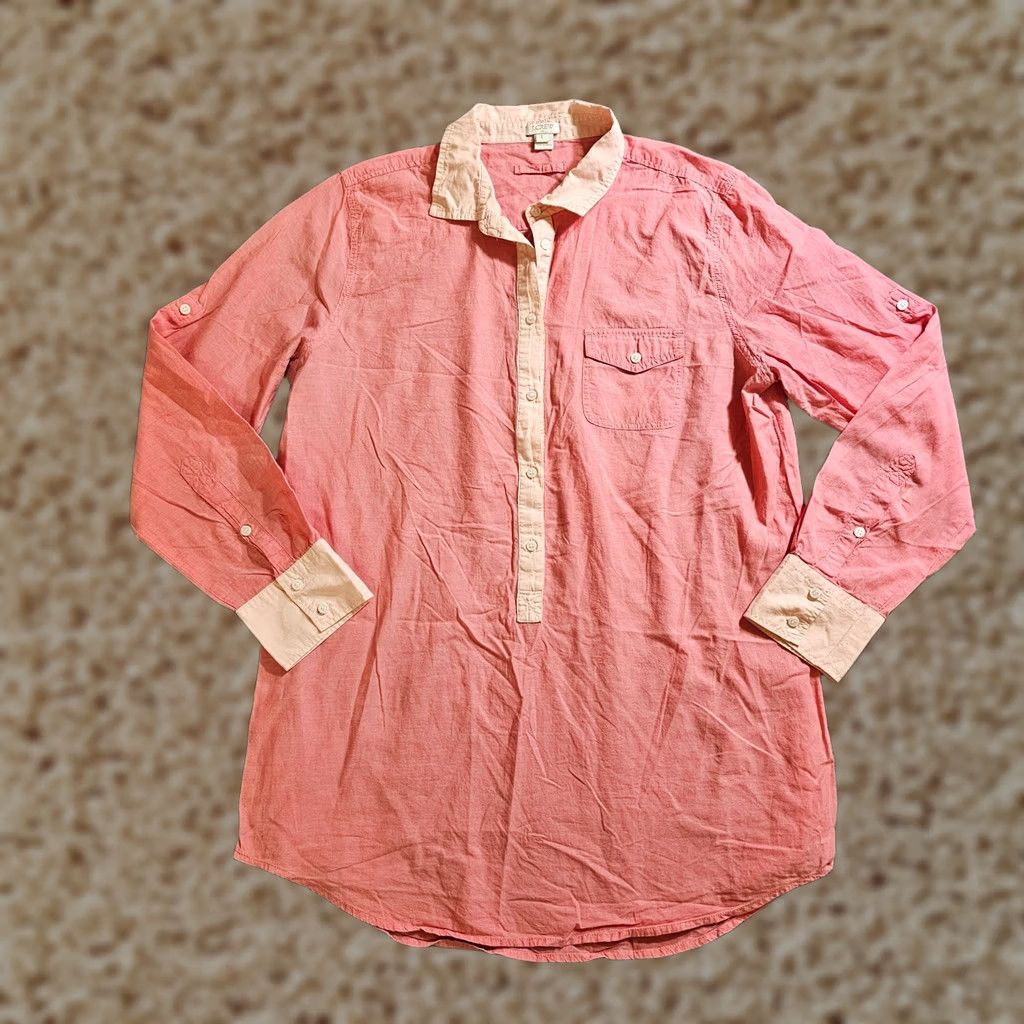 J.Crew J.CREW Blouse Shirt Colorblock Pink Long Sleeve 1/4 Button Fall Womens L Tunic Casual Career Tunic Size L / US 10 / IT 46 - 1 Thumbnail