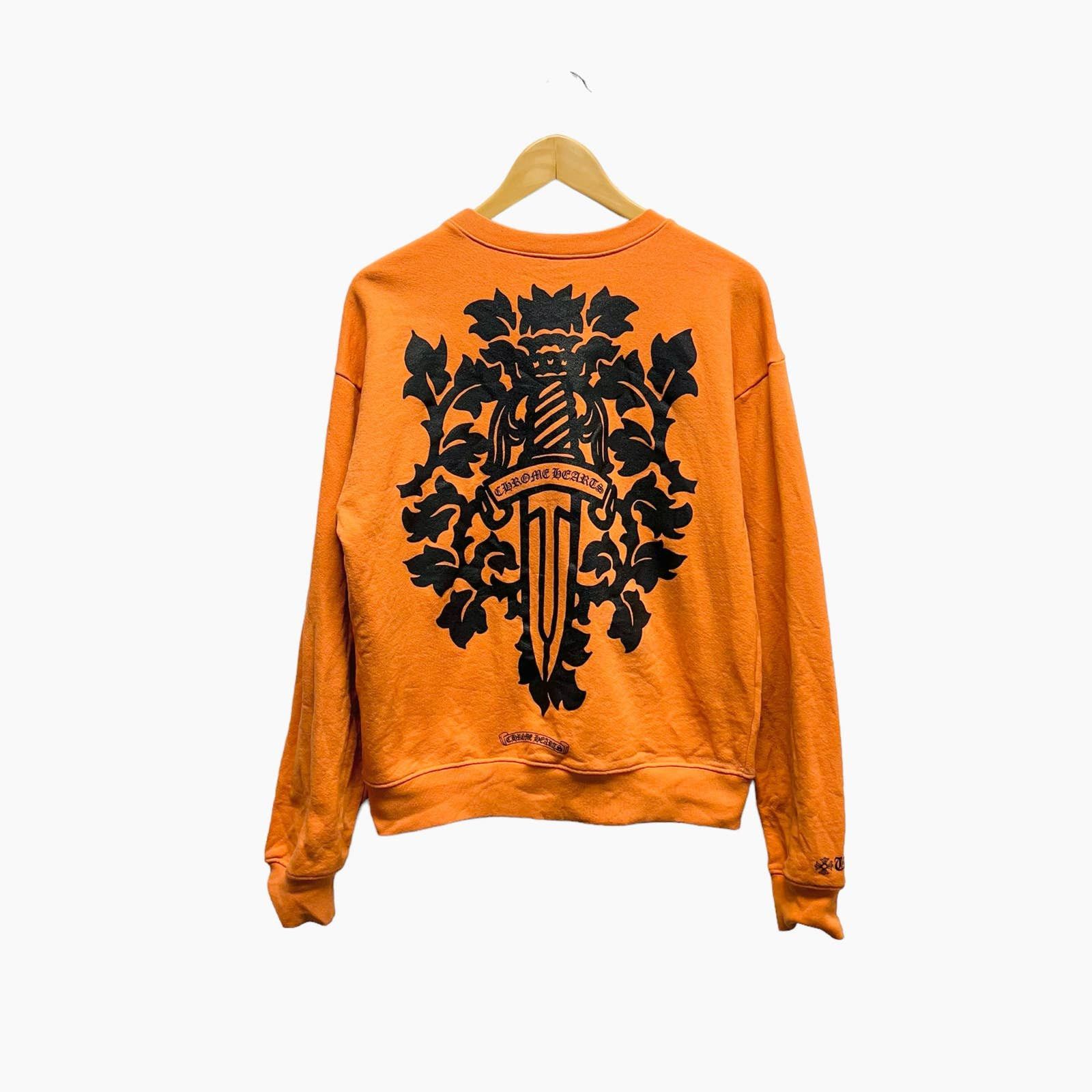 image of Chrome Hearts Vine Dagger Crewneck Sweatshirt In Orange, Men's (Size Medium)