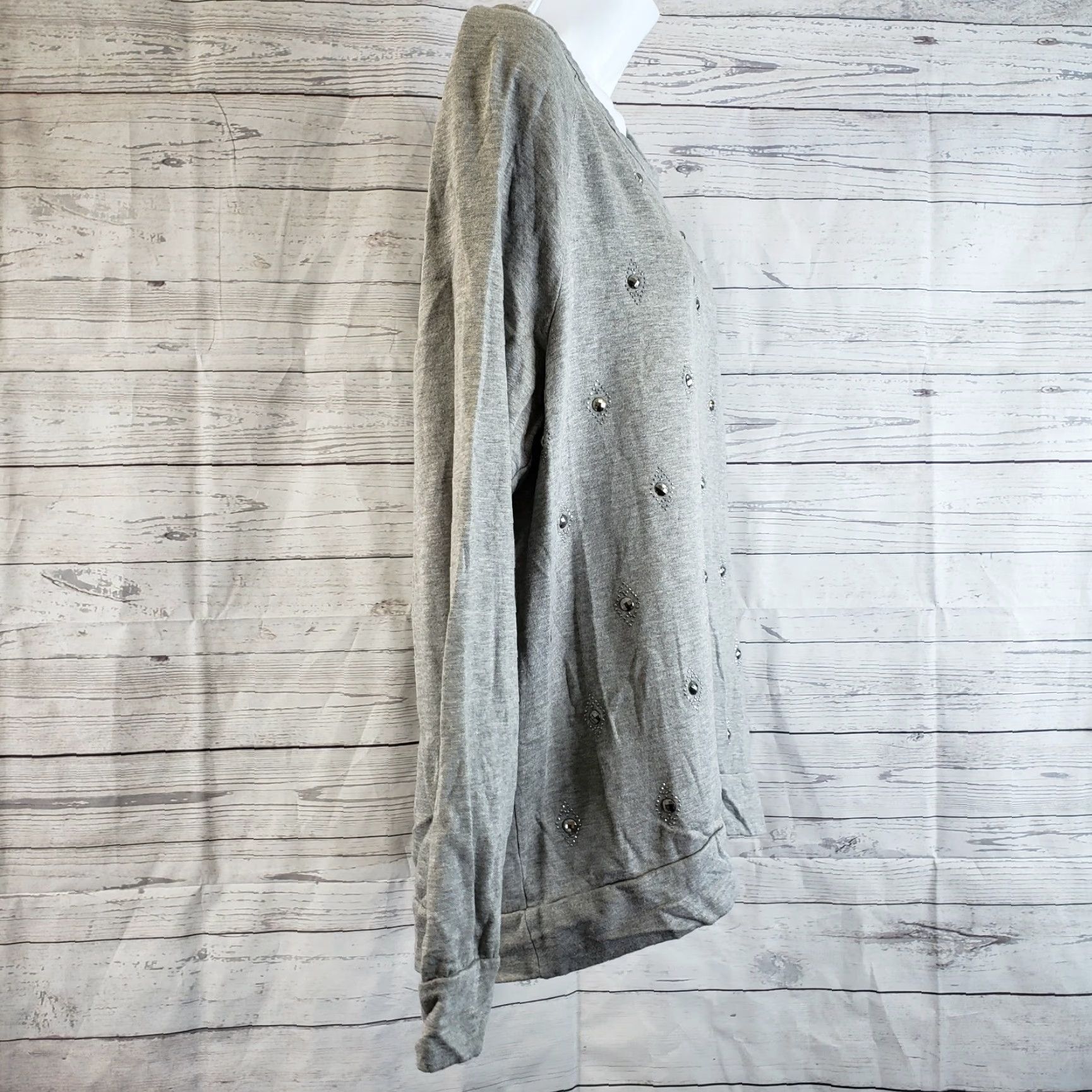 Joie Soft Joie Womens Embellished Top Blouse Long Sleeve Gray Sz L Modal Blend Vintage No Size L / US 10 / IT 46 - 3 Thumbnail