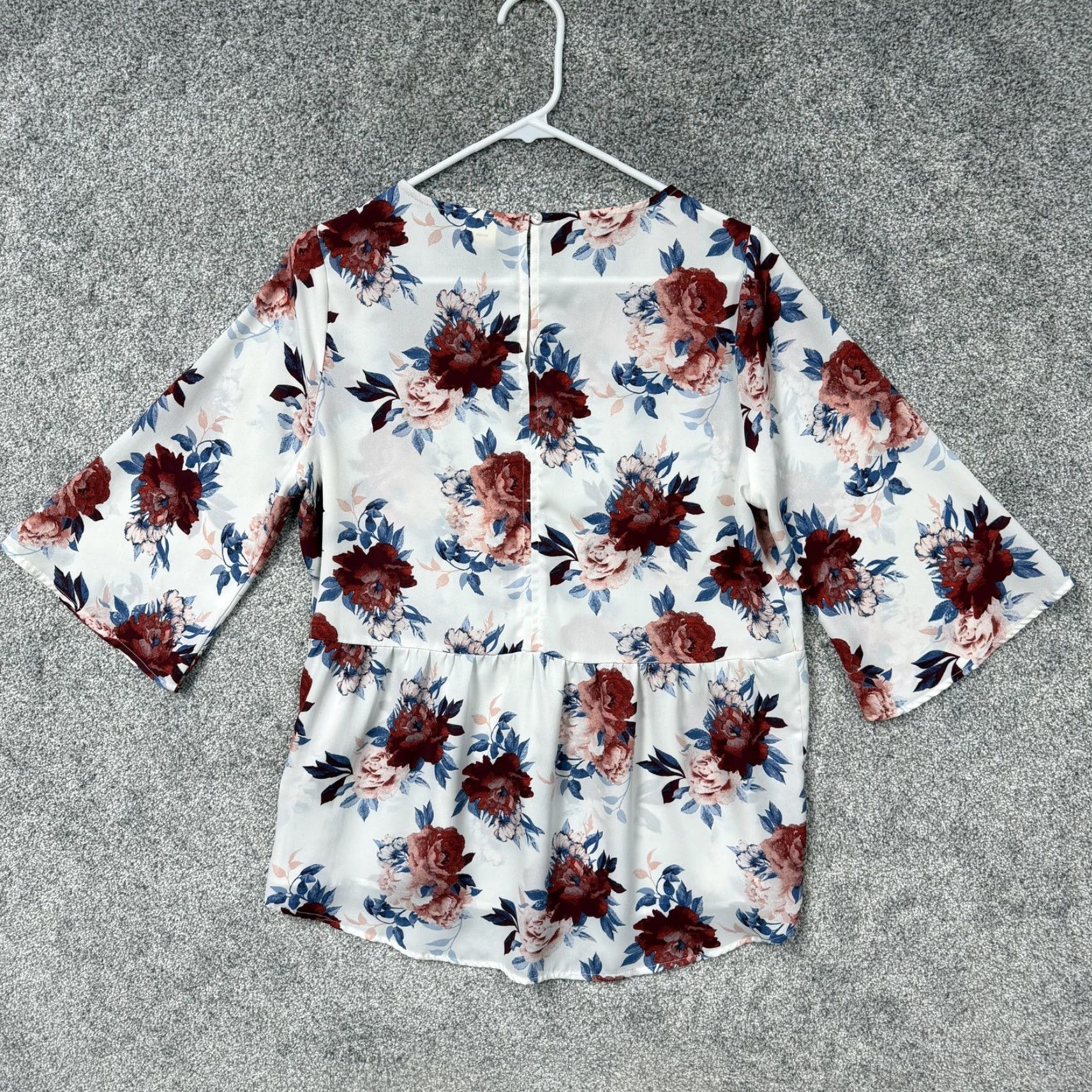 Faded Glory Faded Glory Floral Peplum Blouse M 8-10 Women Bell Sleeve Round Neck Multicolor Floral Casual Party/Cocktail Shirt Ladies B Size M / US 6-8 / IT 42-44 - 7 Thumbnail
