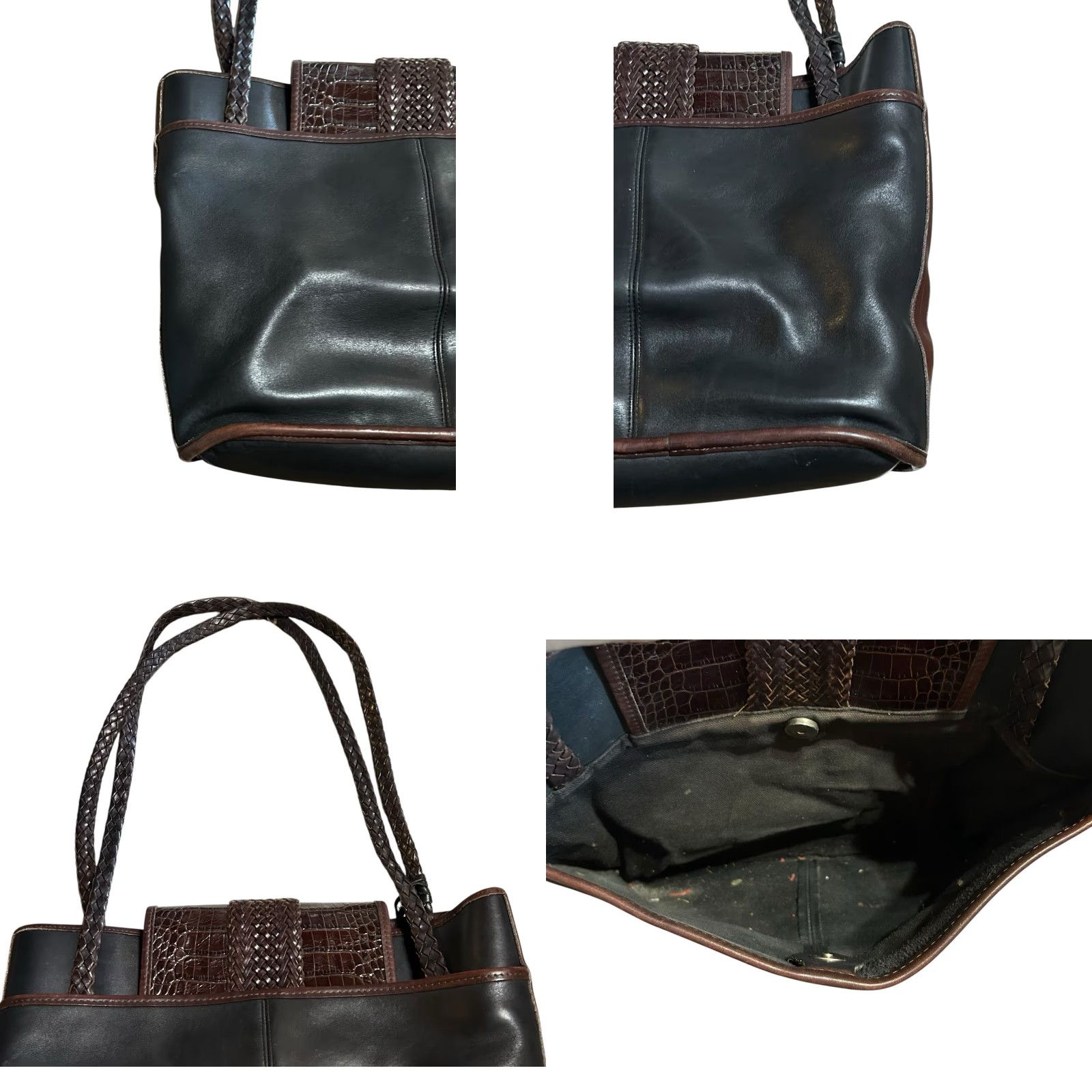 Brighton VINTAGE Brighton Queen of Love Croc Leather Shoulder Bag Tote Purse Black Brown Women’s Bag Charm Silver Hardware 12in 12in Size ONE SIZE - 10 Thumbnail