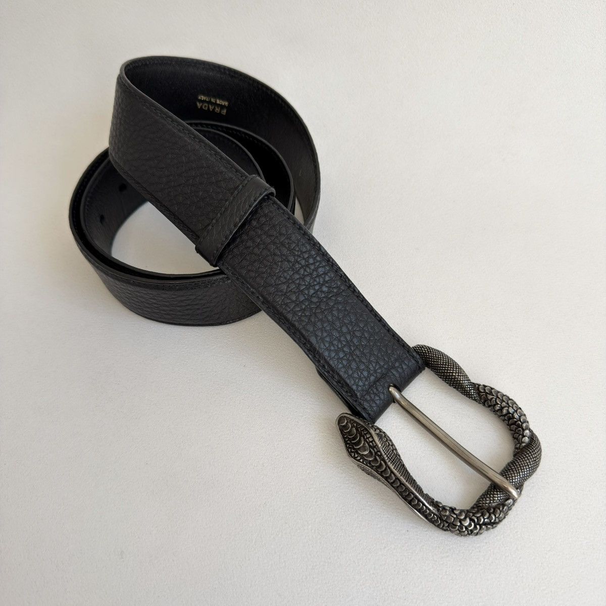 Prada Black Leather Metal ‘Serpent Buckle’ Belt Size ONE SIZE - 3 Thumbnail