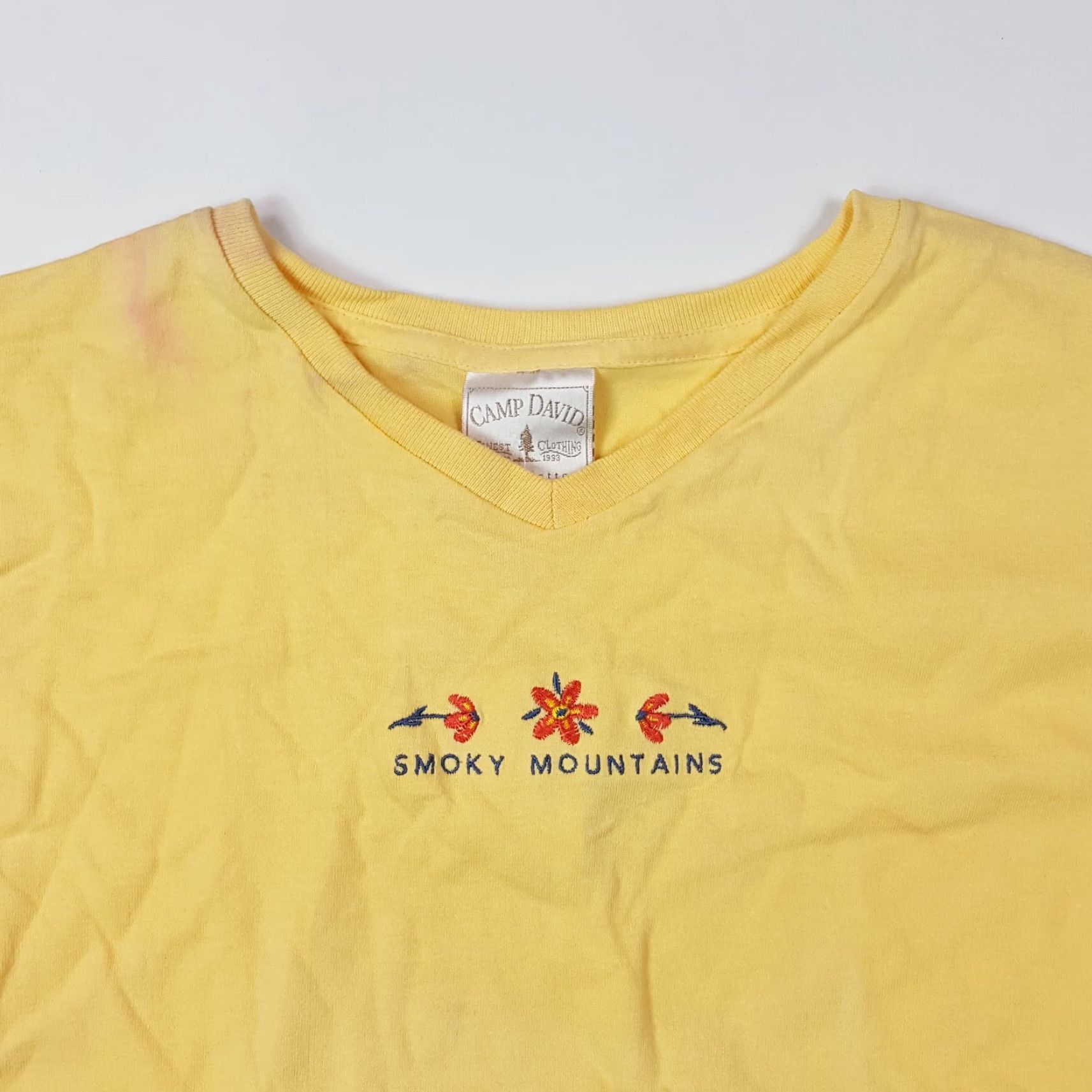 Vintage VINTAGE Camp David Smoky Mountains Women's Medium Yellow Short Sleeve T-Shirt Top Casual 90s Outdoor Yellow Womens Size M / US 6-8 / IT 42-44 - 2 Thumbnail