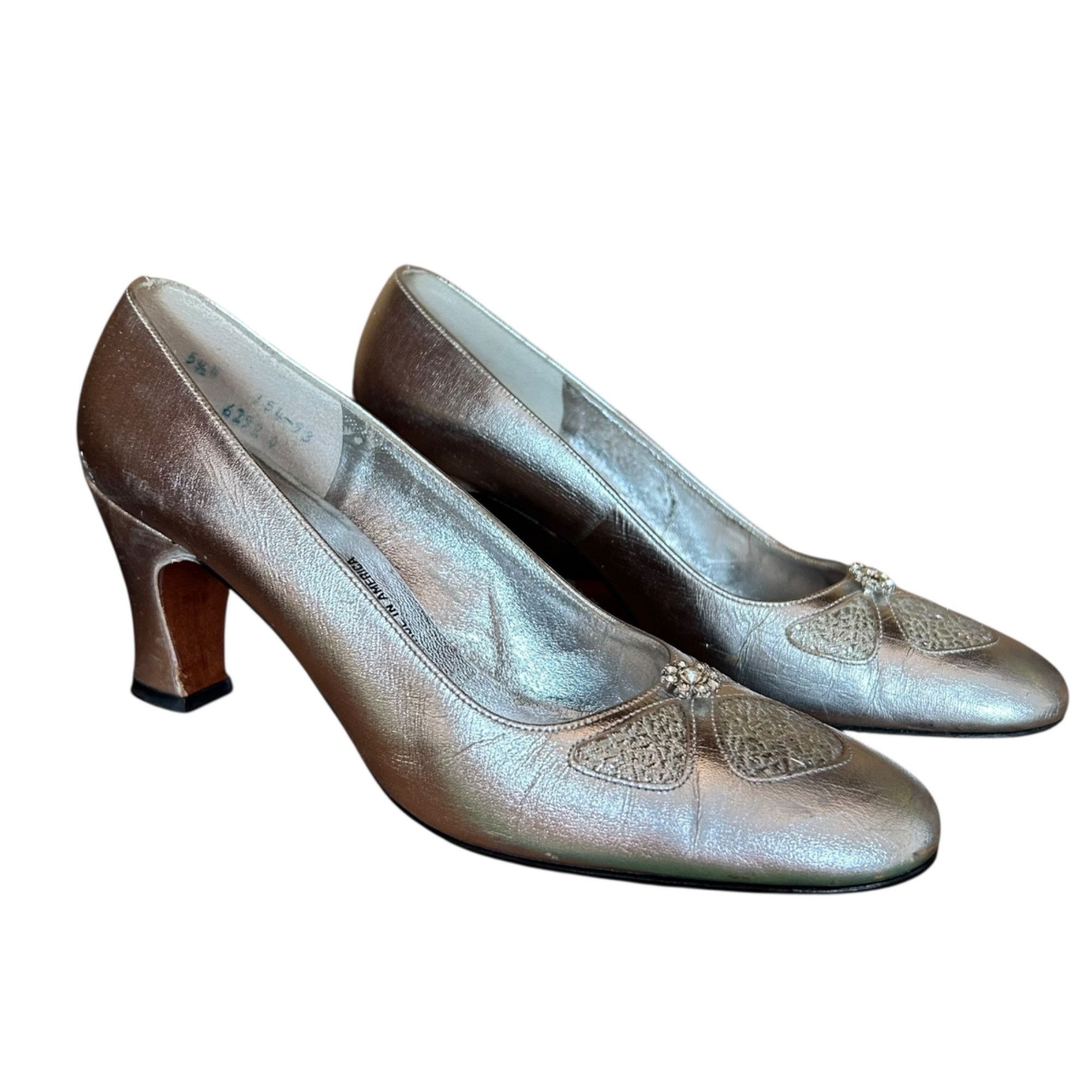 Vintage Vintage Hill and Dale Metallic Silver Pinup Jeweled Pumps Size US 5.5 / IT 35.5 - 3 Thumbnail