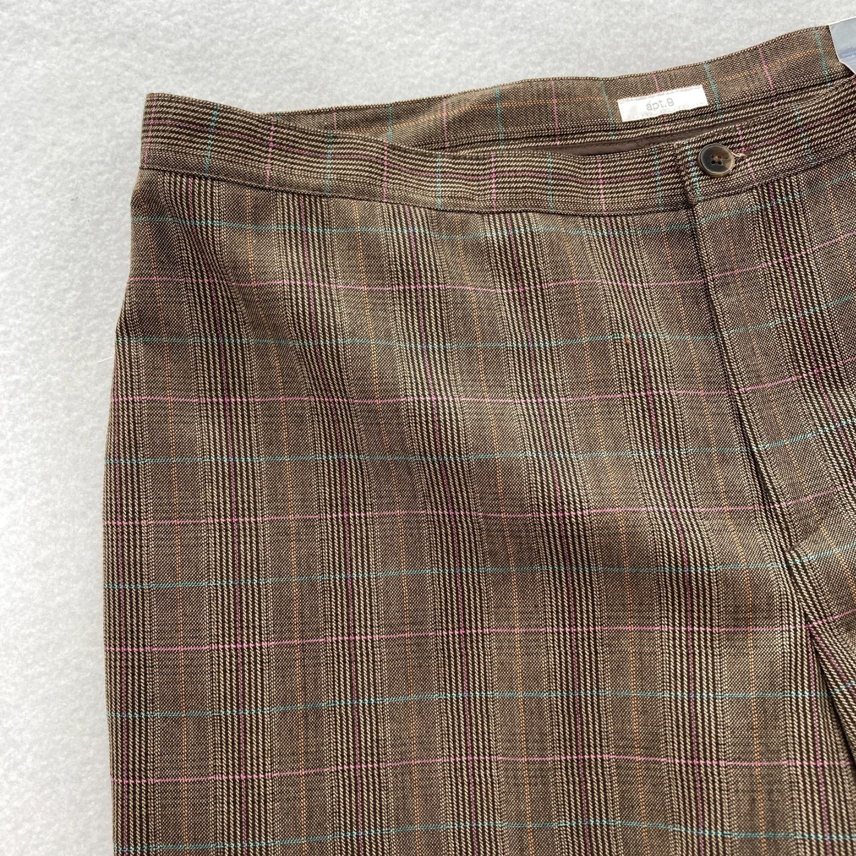 Apt. 9 Apt. 9 The Wallace Pant Women's 16 Classic Fit Brown Plaid Wool Blend Unhemmed Pant Size 38" / US 16 / IT 52 - 3 Thumbnail