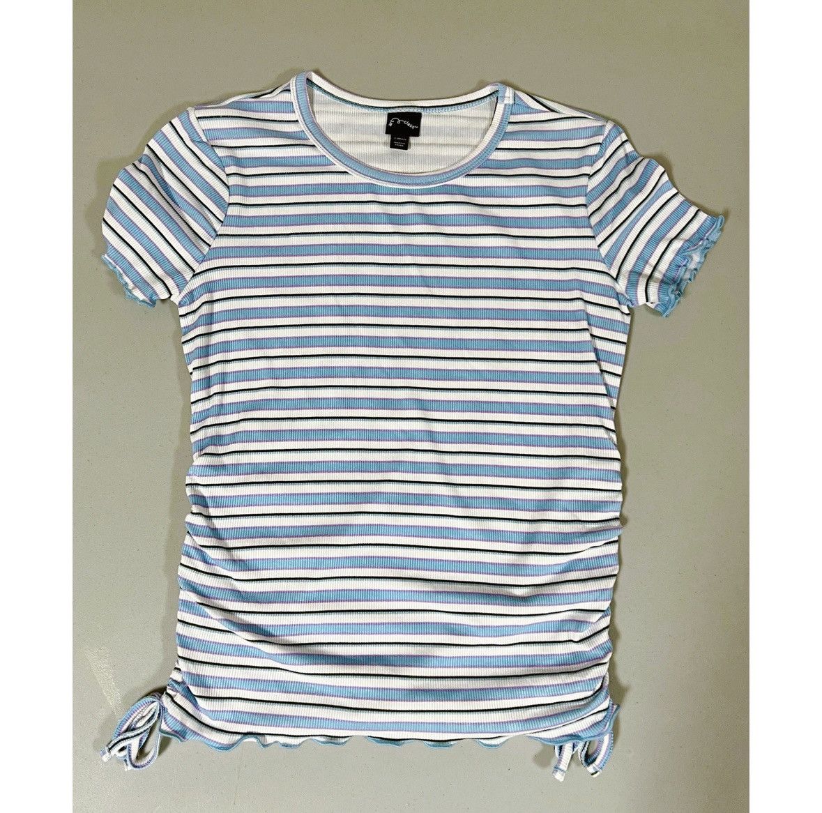 Vintage Blue White Striped Ruched Tee T-Shirt Top Size L (Girls) 🩵✨ Size S / US 4 / IT 40 - 2 Thumbnail