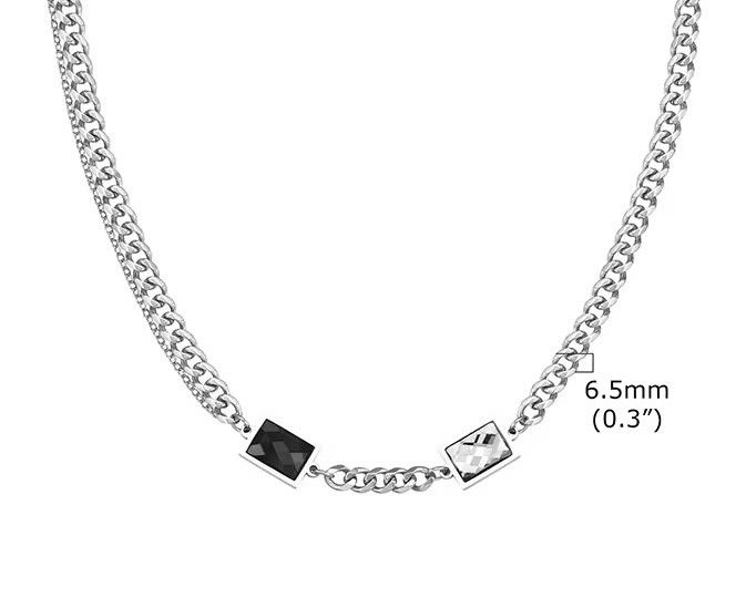 Jewelry Black CZ Stone Inlayed Sqaure Chain Necklace Size ONE SIZE - 5 Thumbnail