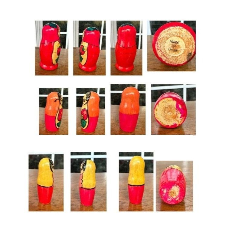 Handmade × Vintage Vintage Russian Nesting Doll Set of 3 Red Floral Matryoshka Size ONE SIZE - 5 Thumbnail